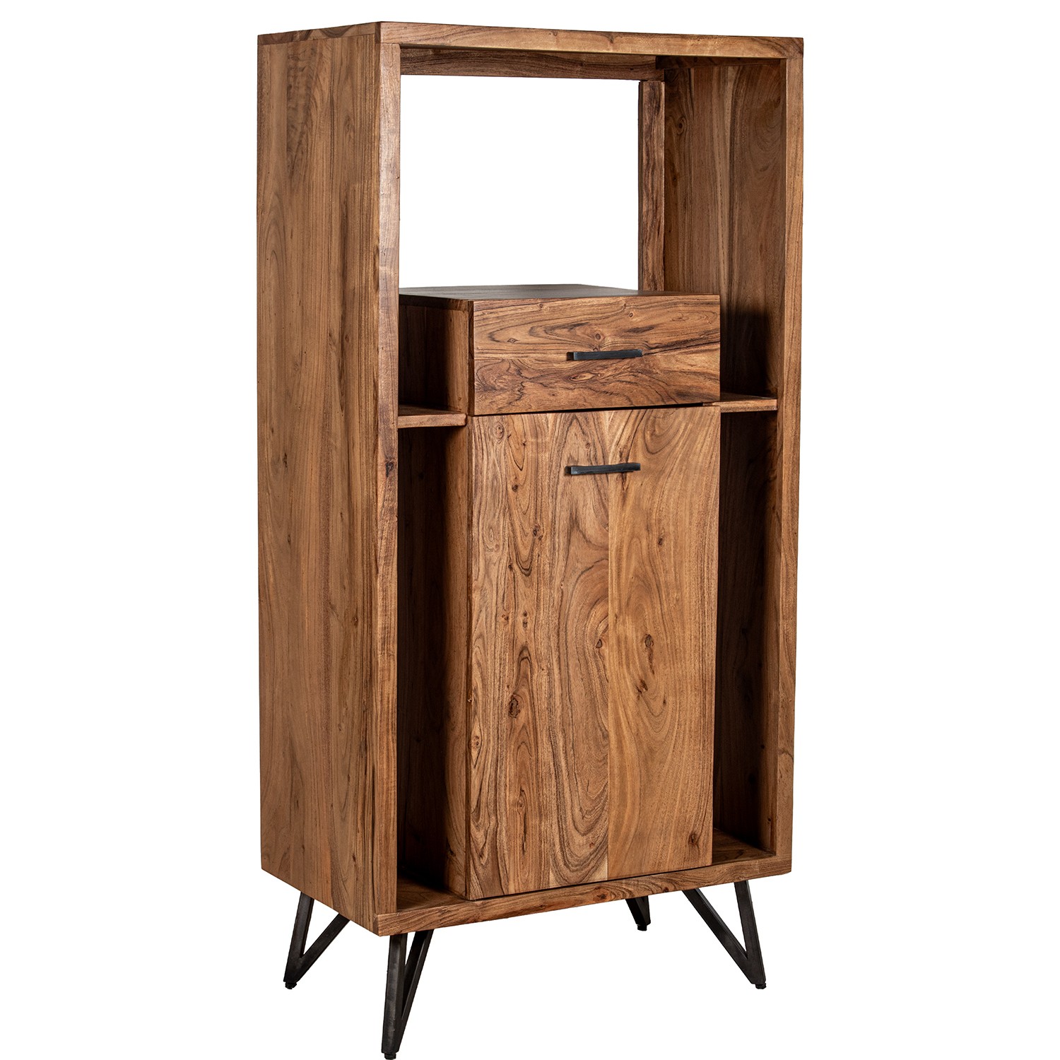 MUEBLE ENTRADA MADERA ACACIA CONES, PATAS HIERRO