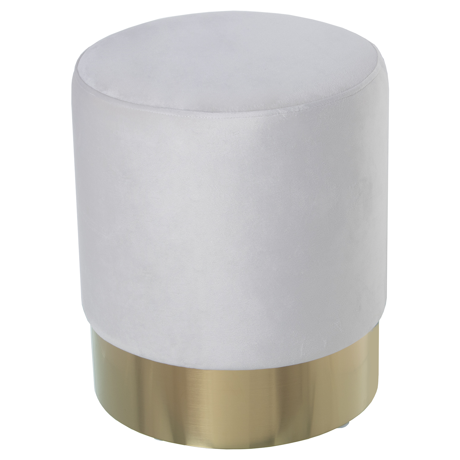 PUF TERCIOPELO CREMA C/BANDAACERO DORADO 10CM