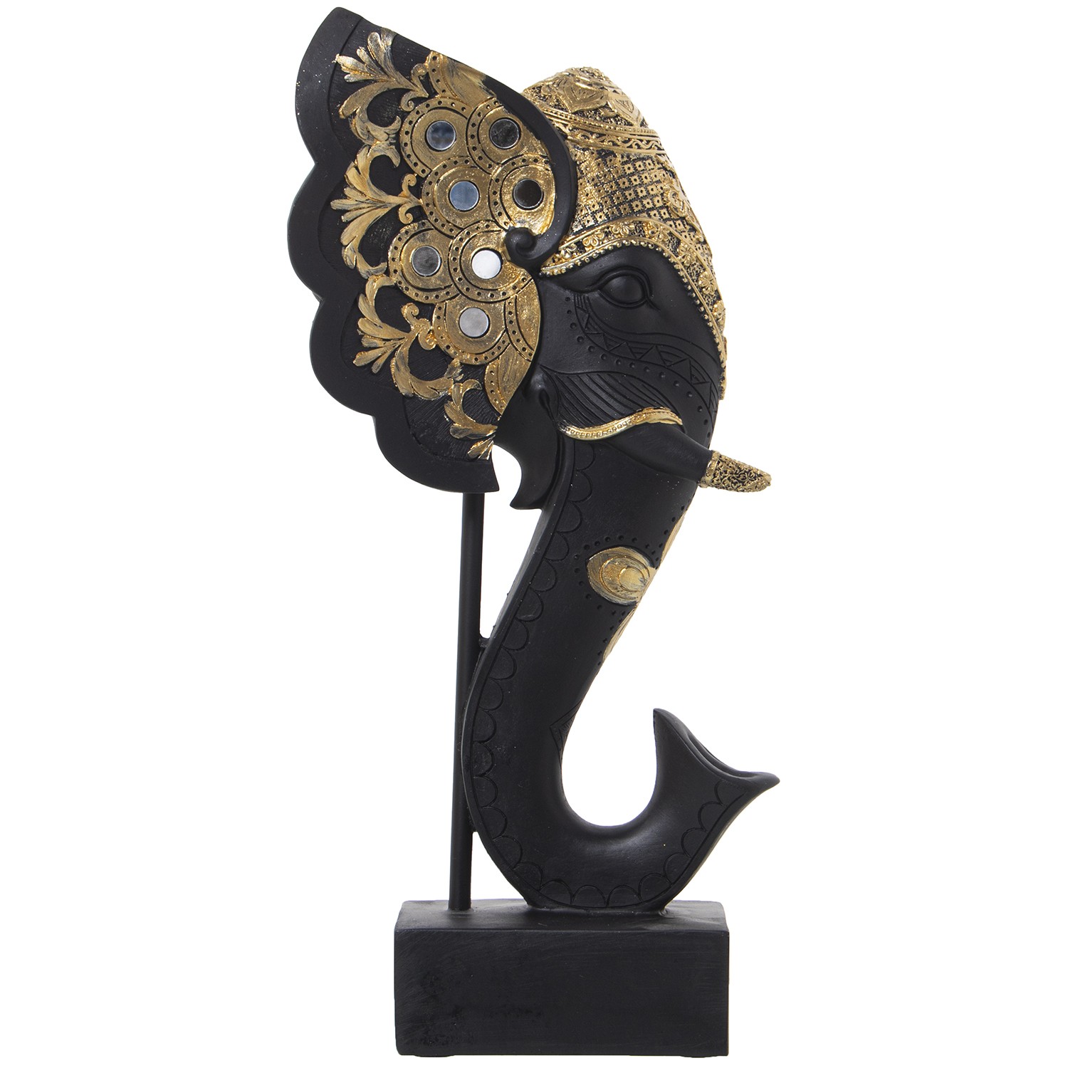 FIGURA RESINA CABEZA ELEFANTEDORADA C/SOPORTE