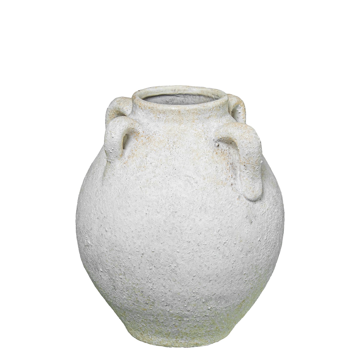 JARRÓN CERÁMICA C/ASAS 24CM BLANCO RÚSTICO