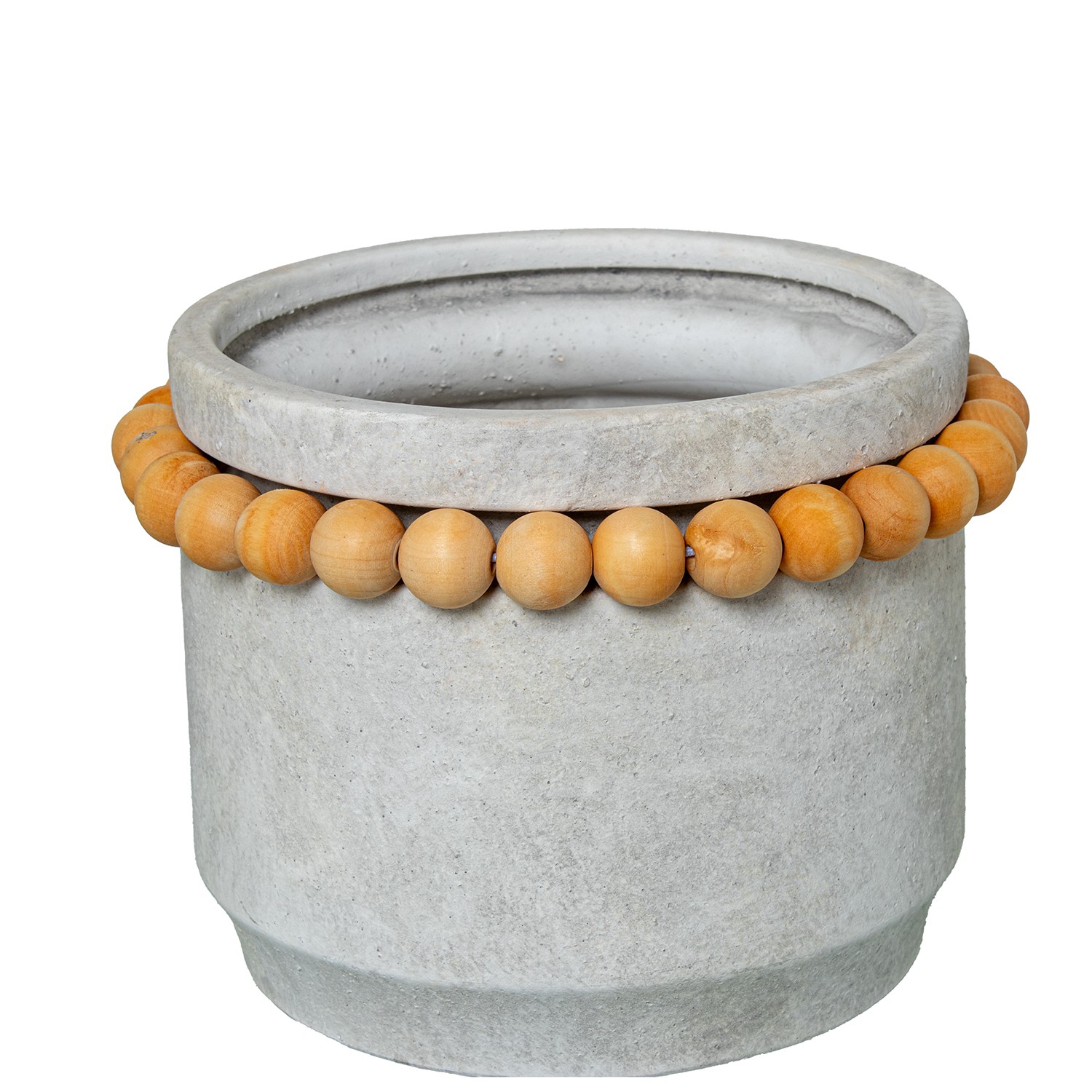 MACETERO CERÁMICA ø24CM GRIS C/BOLITAS MADERA