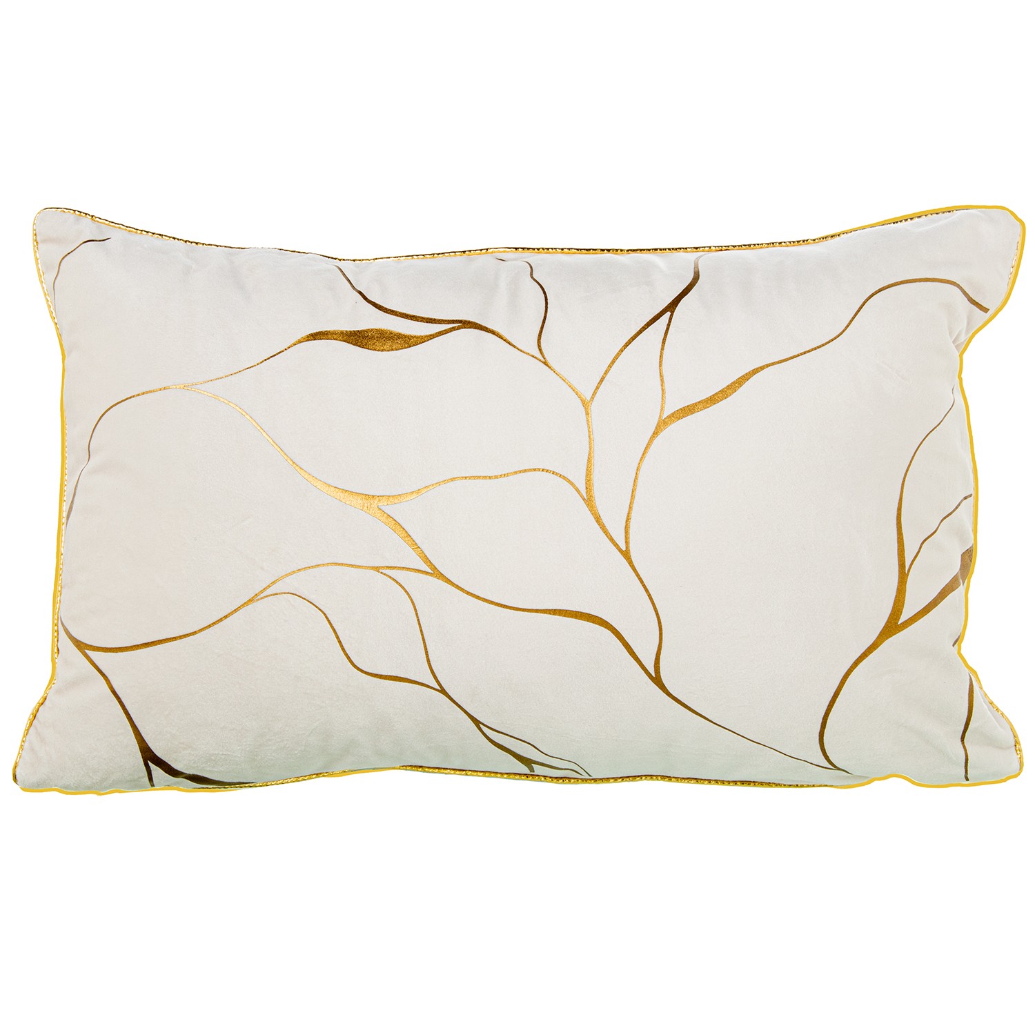 COJÍN 50X30CM TERCIOPELO CREMA/ORO 100% POLIÉSTER