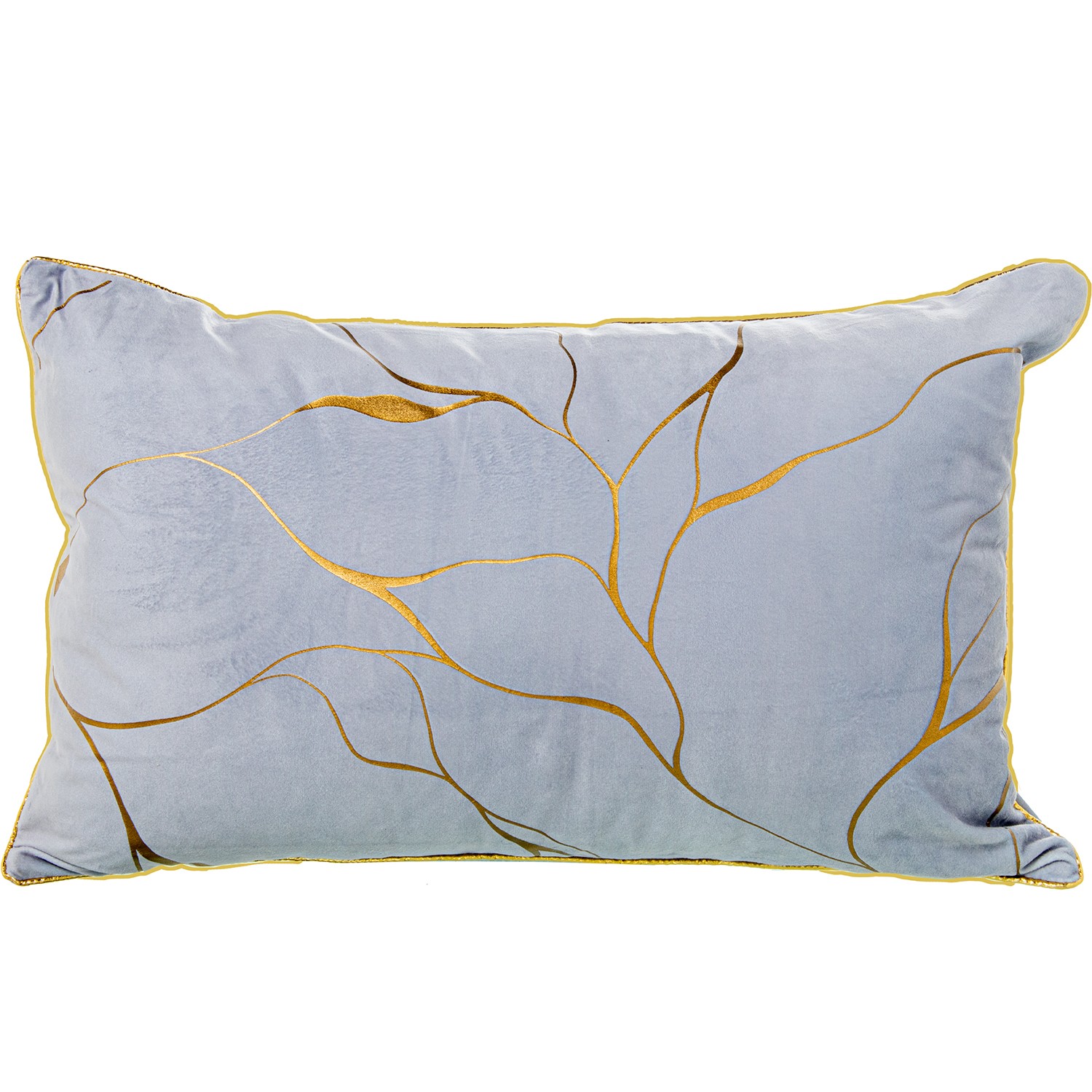 COJÍN 50X30CM TERCIOPELO GRIS/ORO 100% POLIÉSTER