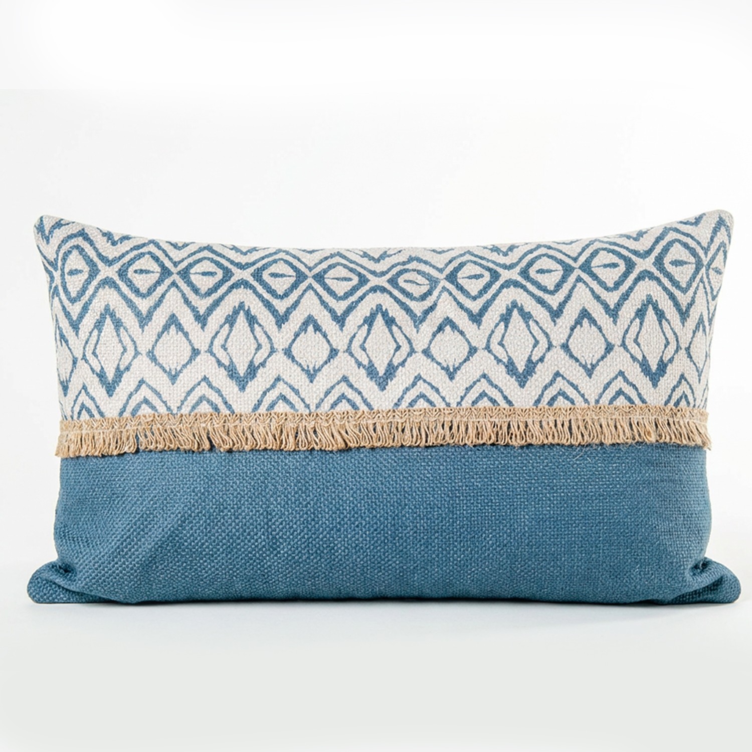 COJÍN 50X30CM 100% POLIÉSTER AZUL C/DECORADO