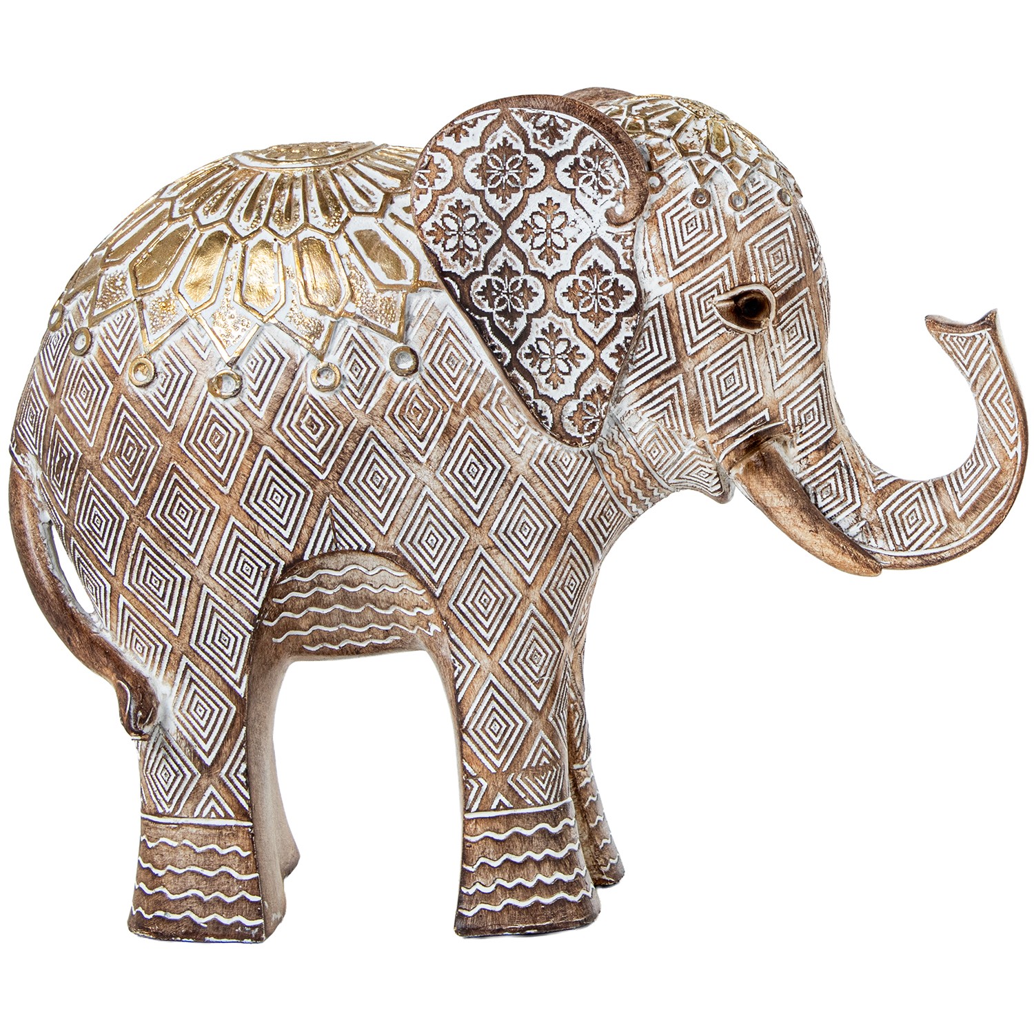 FIGURA RESINA ELEFANTE BLANCA/DORADA