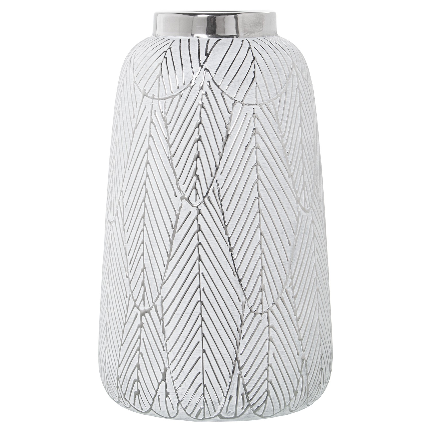 JARRÓN CERÁMICA BLANCO/PLATA