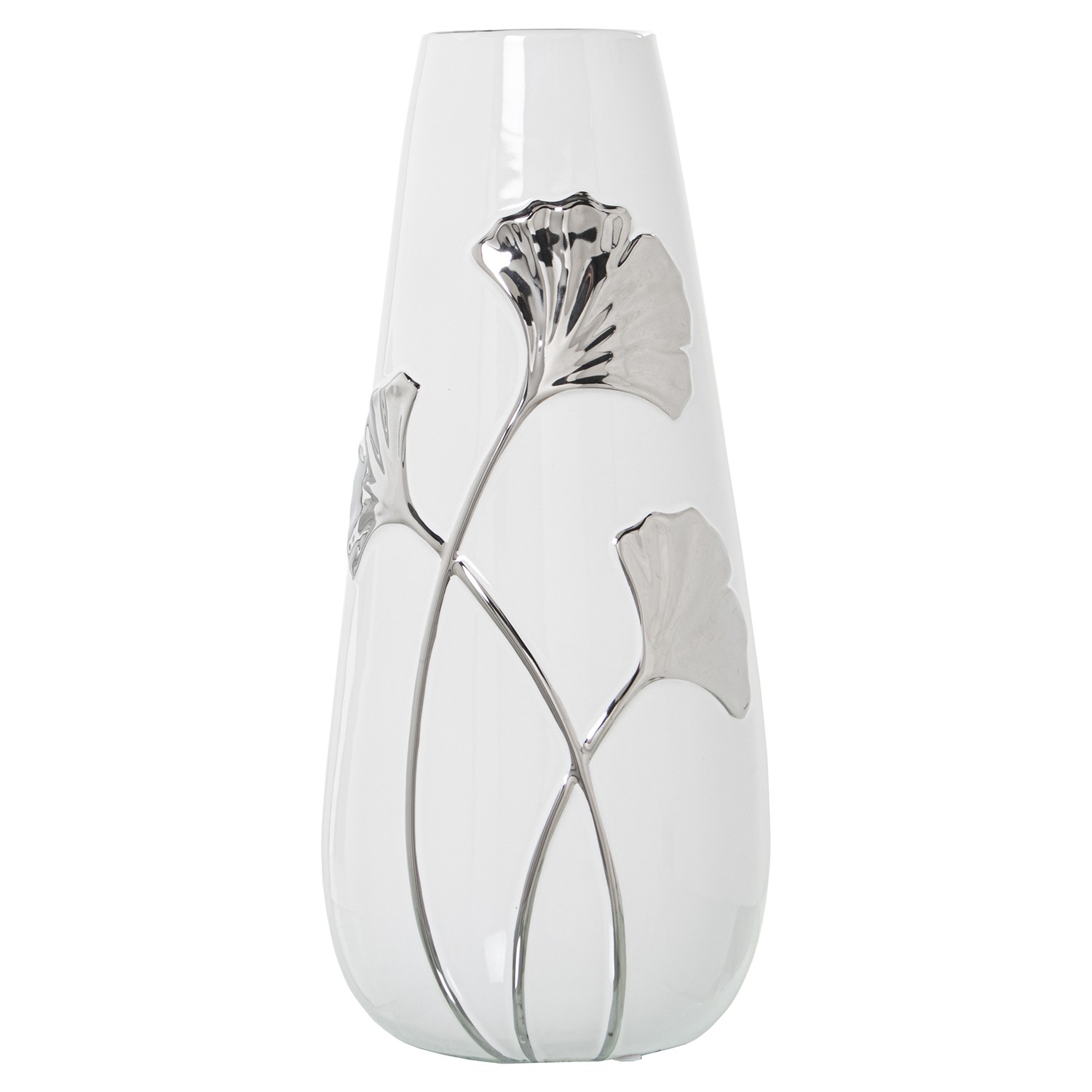 JARRÓN CERÁMICA BLANCO/FLOR PLC/BRILLOS PLATA
