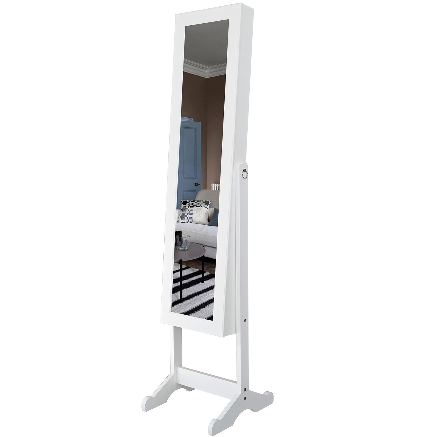 ESPEJO JOYERO MADERA BLANCO 83CM CREMA ACABADO CEMENTO