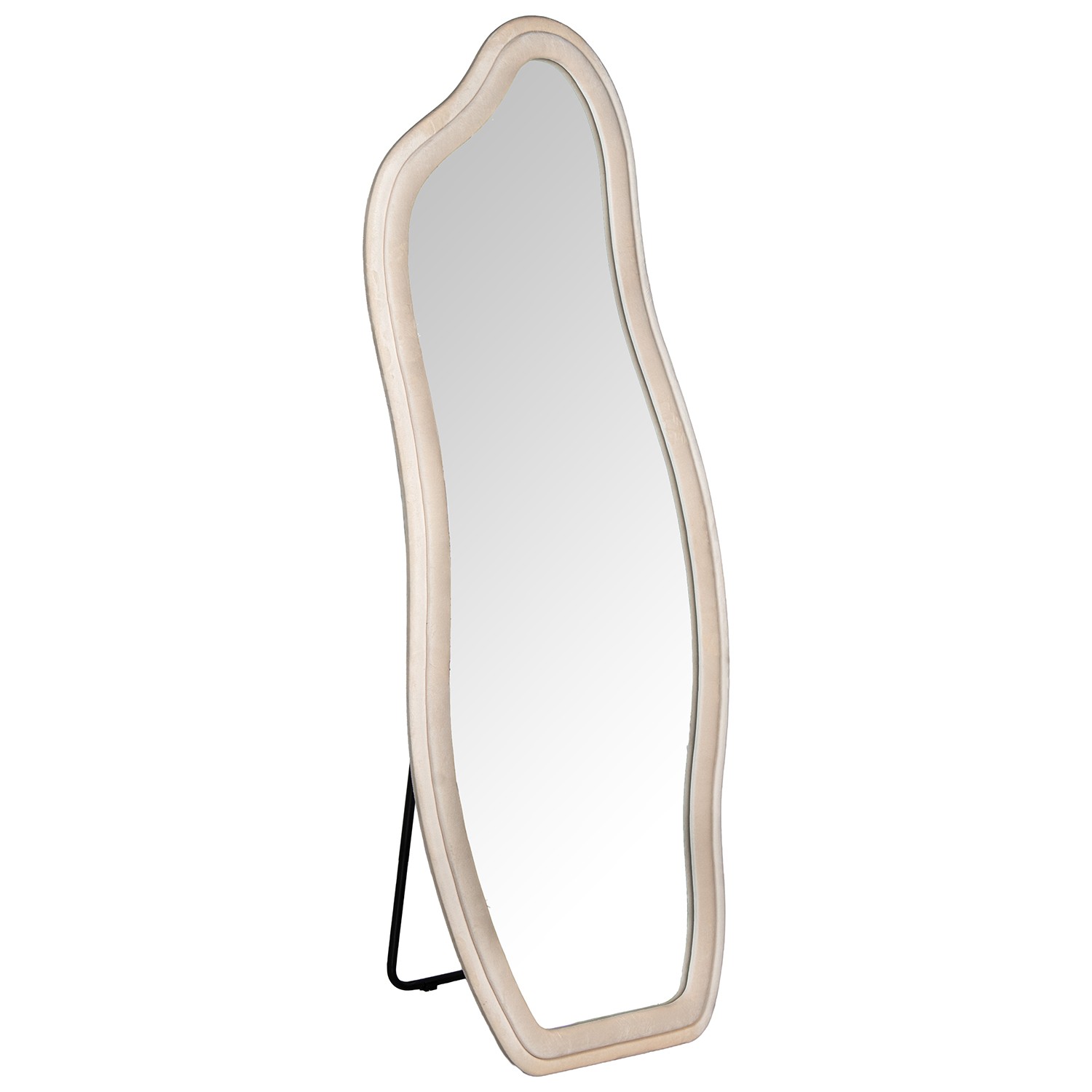 ESPEJO PARED MADERA FORRADO TERCIOPELO BEIGE