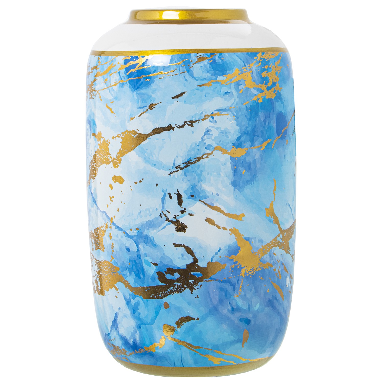 JARRÓN CERÁMICA BLANCO/AZUL/DORADO