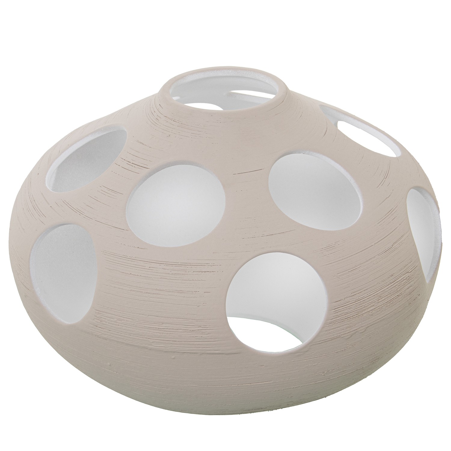 JARRON CERAMICA 25CM RAYADO CRUDO C/AGUJEROS CIRCULOS