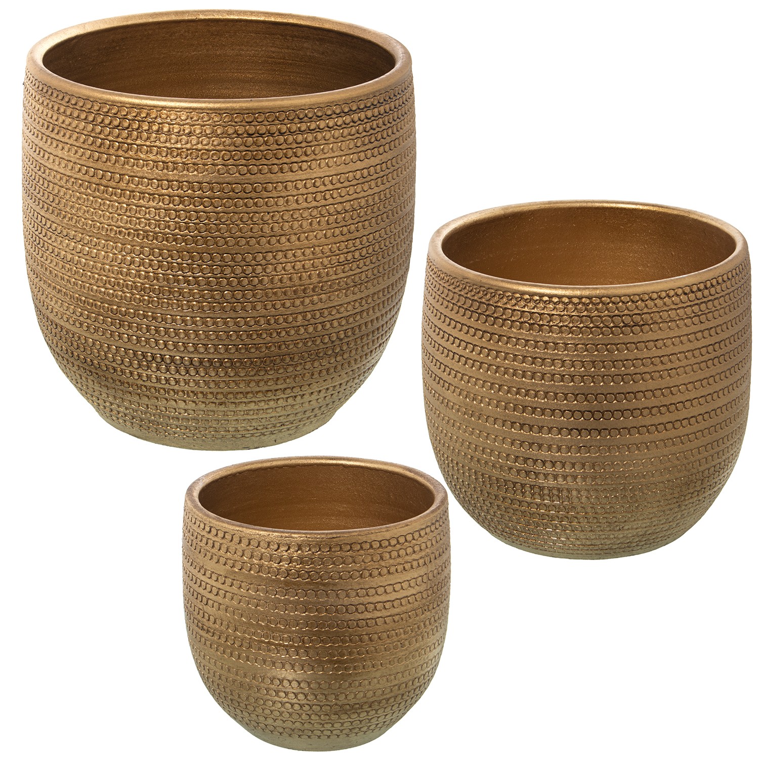 SET 3 MACETEROS CERÁMICA ORO VIEJO