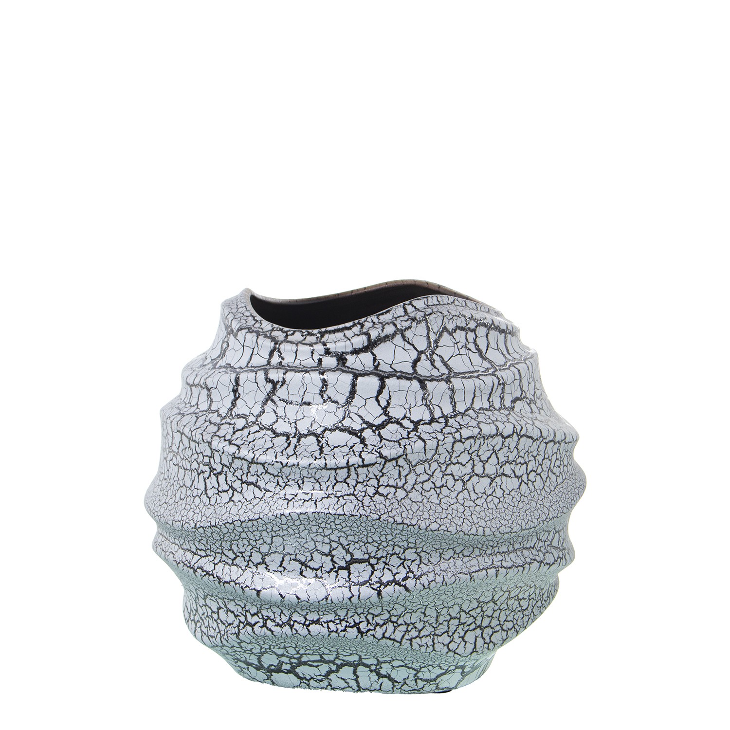 JARRÓN CERÁMICA 23CM GRIS CRAQUELADO/PLATA