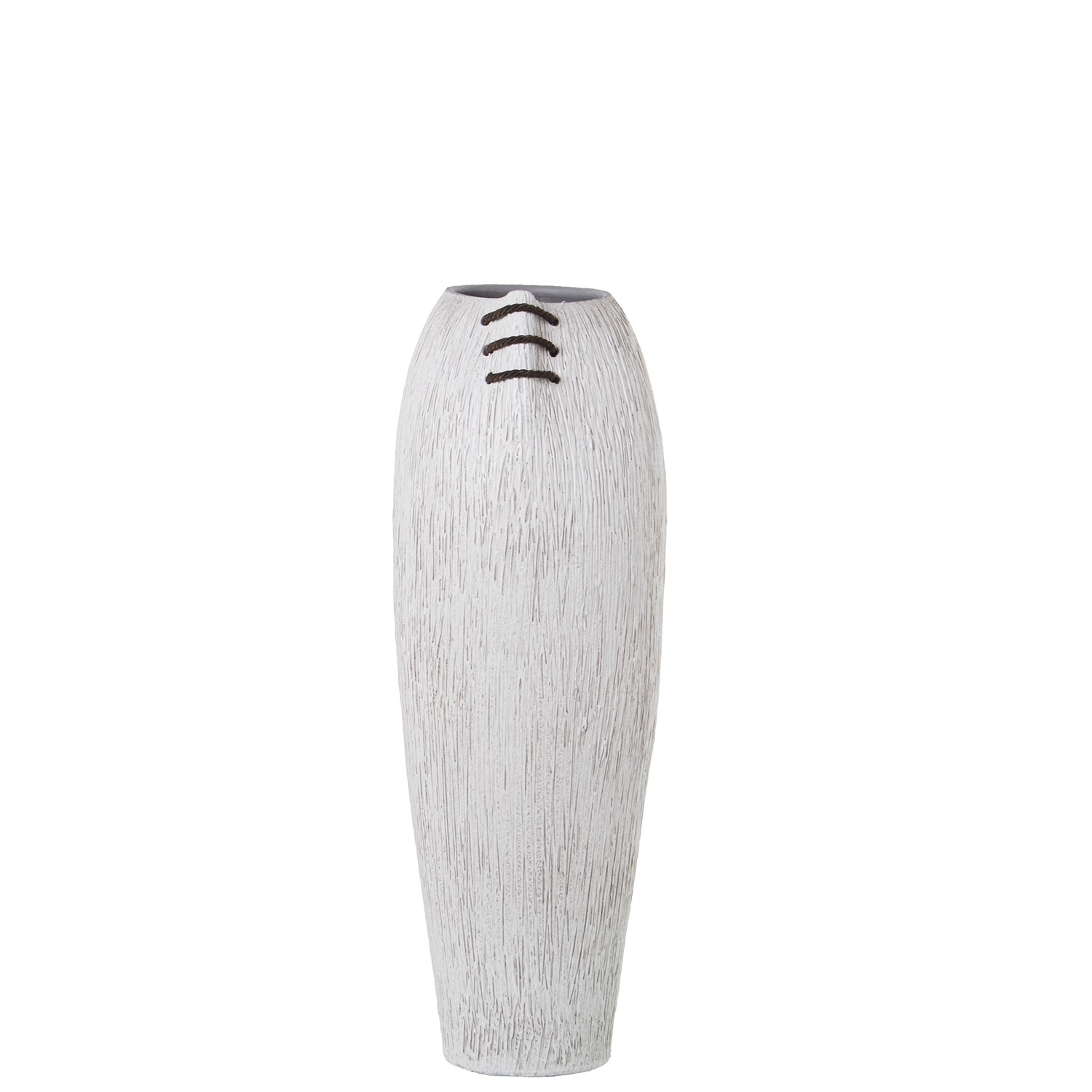 JARRÓN CERÁMICA 60CM BLANCO RAYADO C/CORDÓN MARRÓN