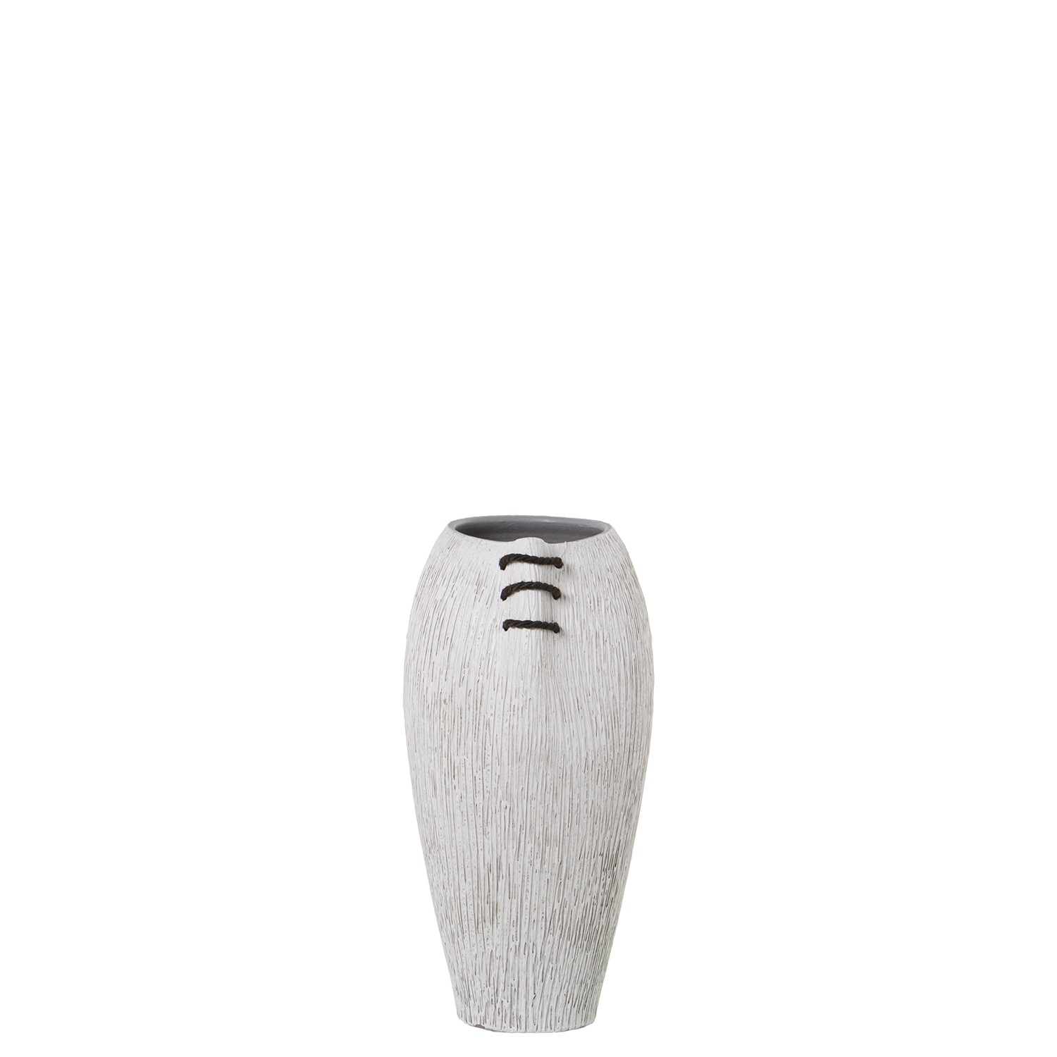 JARRÓN CERÁMICA 40CM BLANCO RAYADO C/CORDÓN MARRÓN