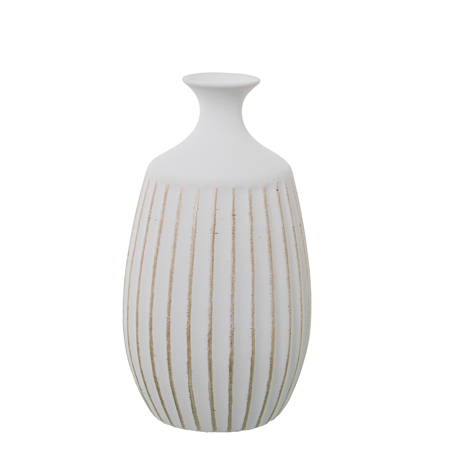 JARRÓN SURCOS CERÁMICA 39CM BLANCO MATE/DORADO