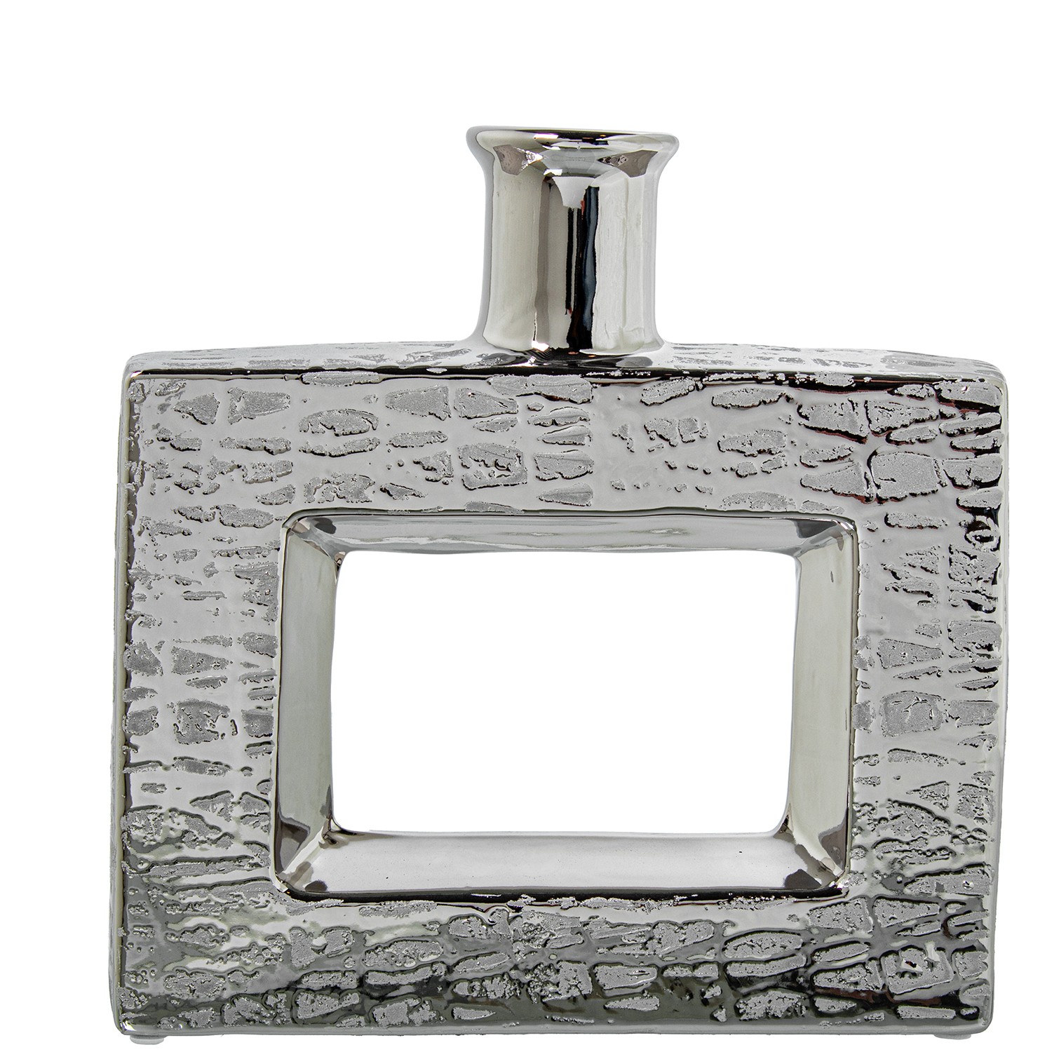 JARRÓN CERÁMICA AGUJERO 24CM PANCO/PLATA/BEIGE