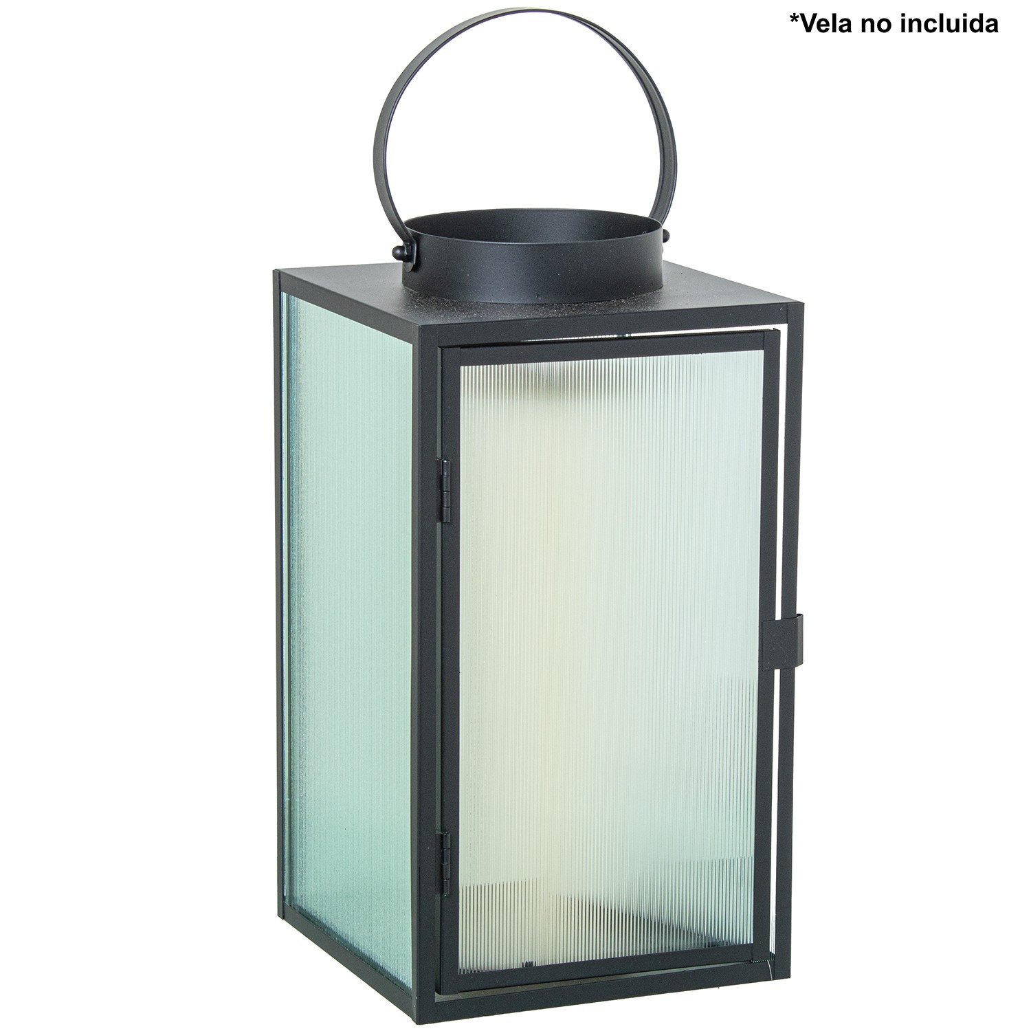 FAROL PORTAVELAS 30CM METAL NEGRO
