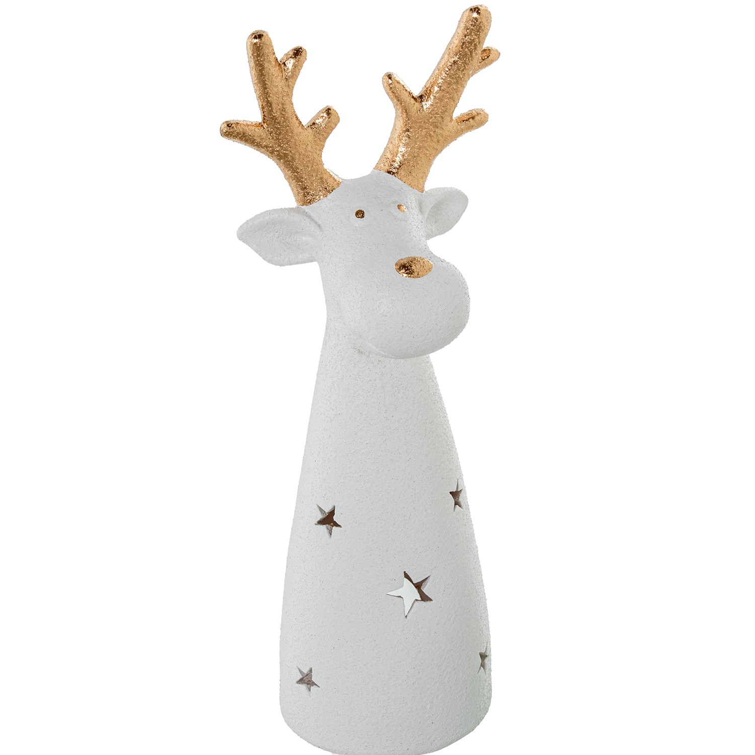 FIGURA PORTAVELAS CERAMICA CIERVO BLANCA/ORO