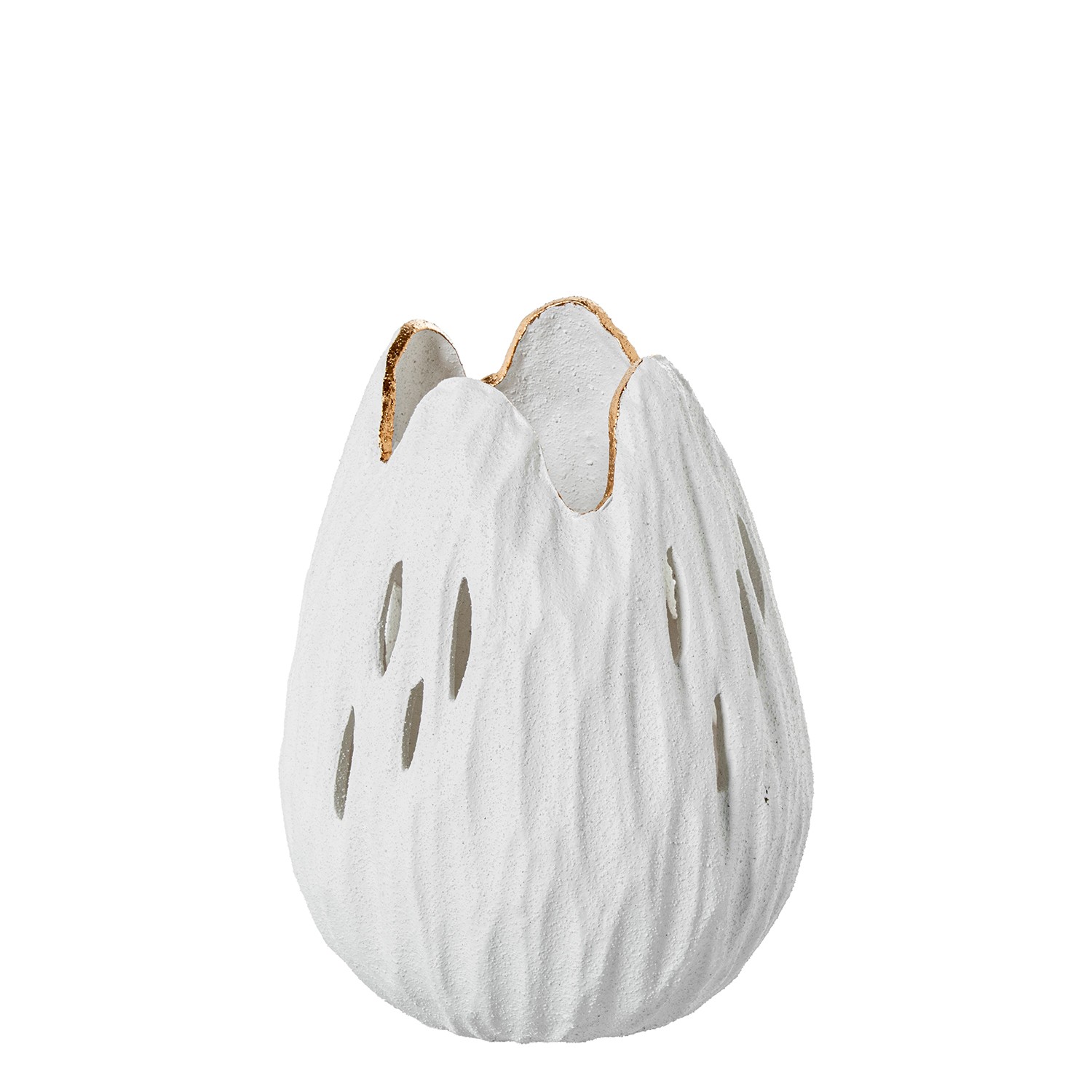 JARRÓN CALADO CERÁMICA 27CM BLANCO ARENA/DORADO