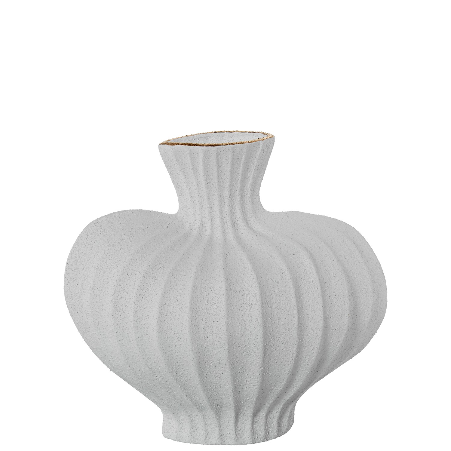 JARRON CERAMICA 26CM ONDULADOBLANCO/ORO ACABADO ARENA