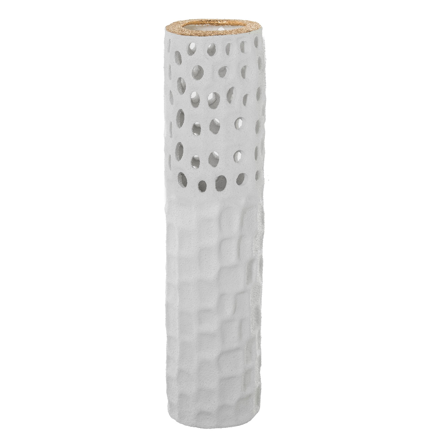 JARRÓN CERÁMICA 45CM CALADO BLCO ARENA/ORO