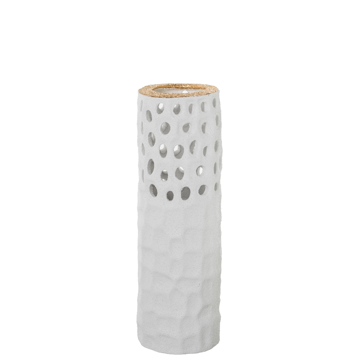 JARRÓN CERÁMICA 34CM CALADO BLANCO ARENA/ORO