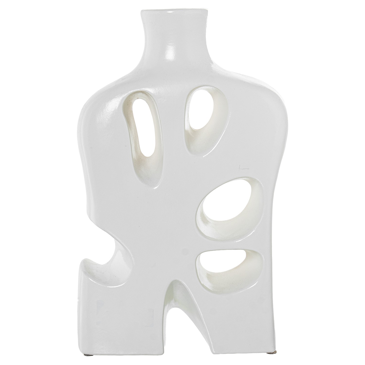 JARRÓN BOTELLA AGUJEROS CERÁMICA 24CM BLANCO BRILLO