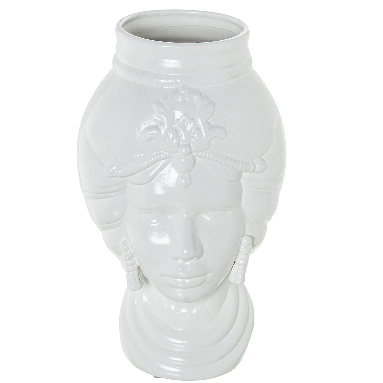 JARRÓN BUSTO AFRICANA CERÁMICACA 33CM BLANCO BRILLO