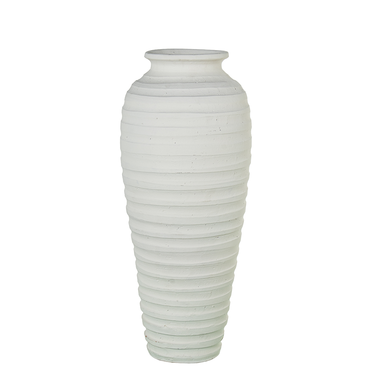 JARRÓN CERÁMICA 62CM ACANALADA BLANCO BRILLO