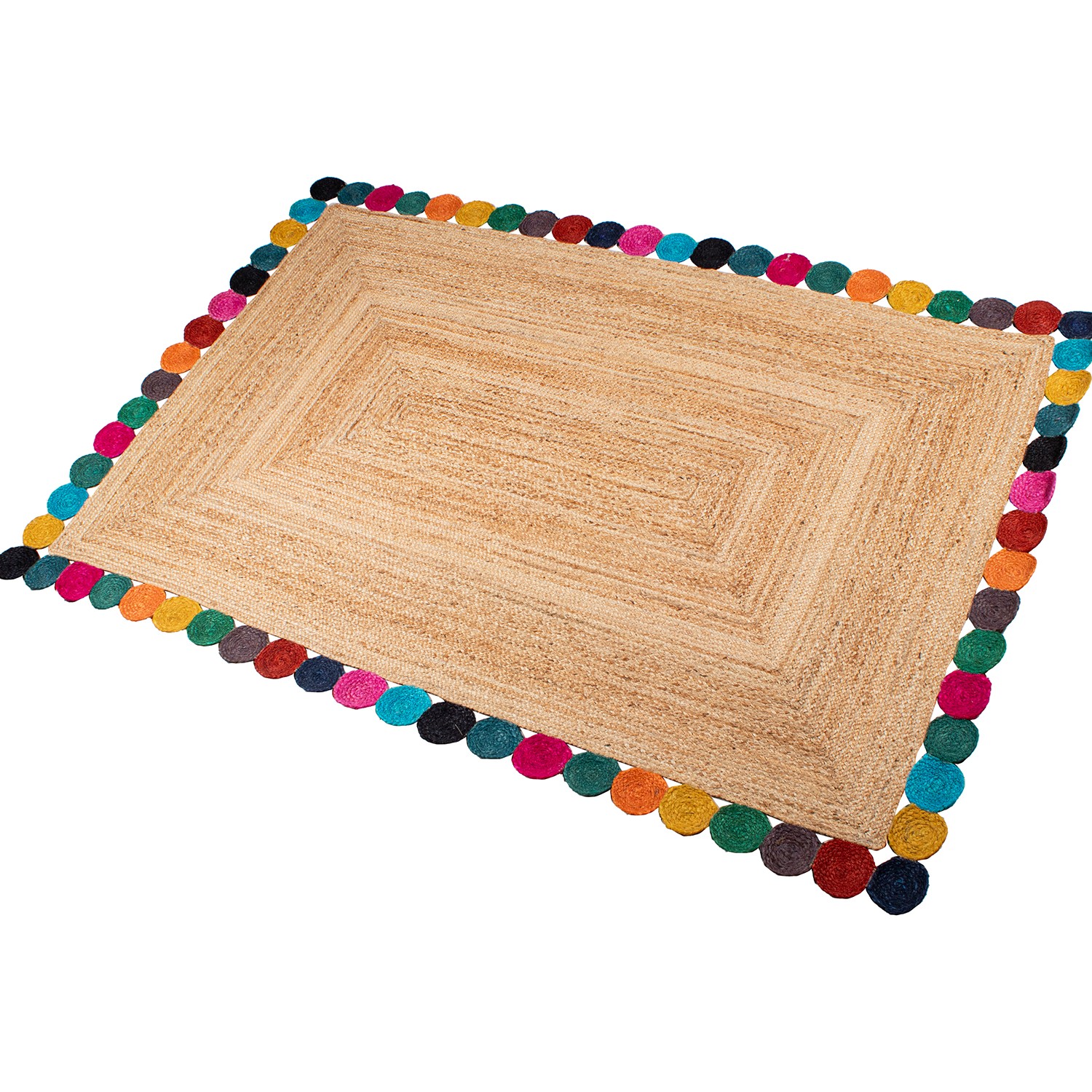 ALFOMBRA YUTE 200X300CM NATURAL BORDE REDONDELES MULTICOLOR