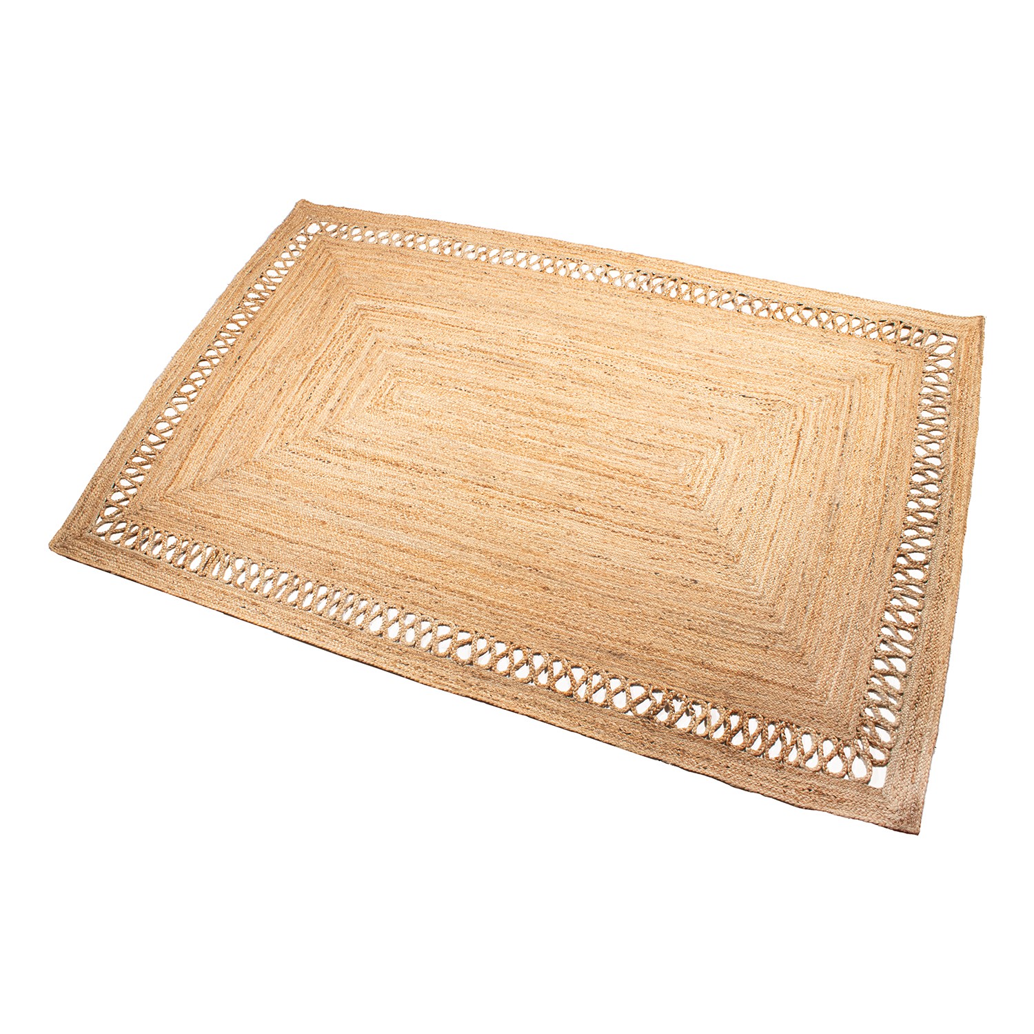 ALFOMBRA YUTE 160X230CM NATURAL C/RECTÁNGULO CALADO