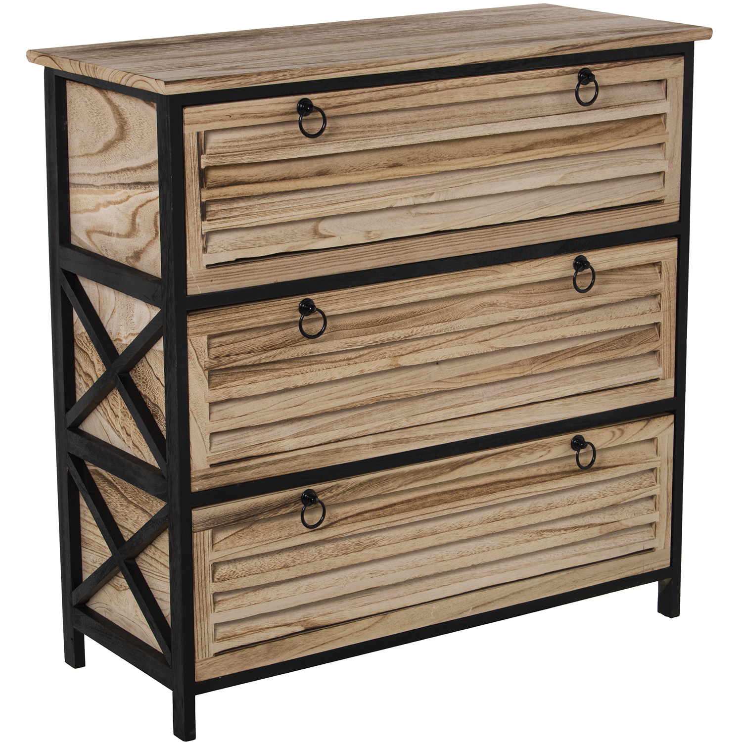 COMODA MADERA C/3 CAJONES NEGRS NEGRO/NATURAL, PAULOVNIA