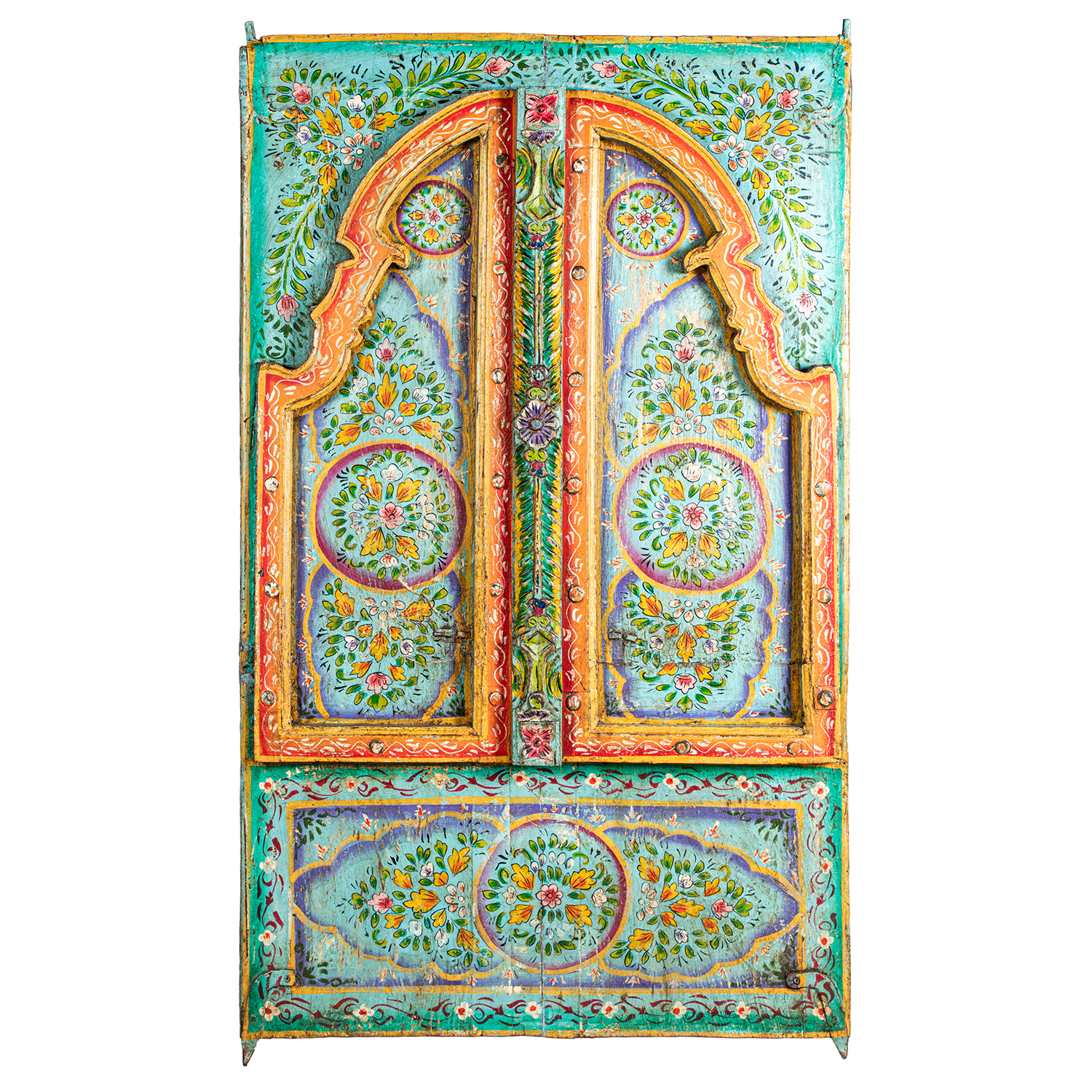 PUERTA MADERA DECORADA POLICRO VERDE OSCURO LACADO