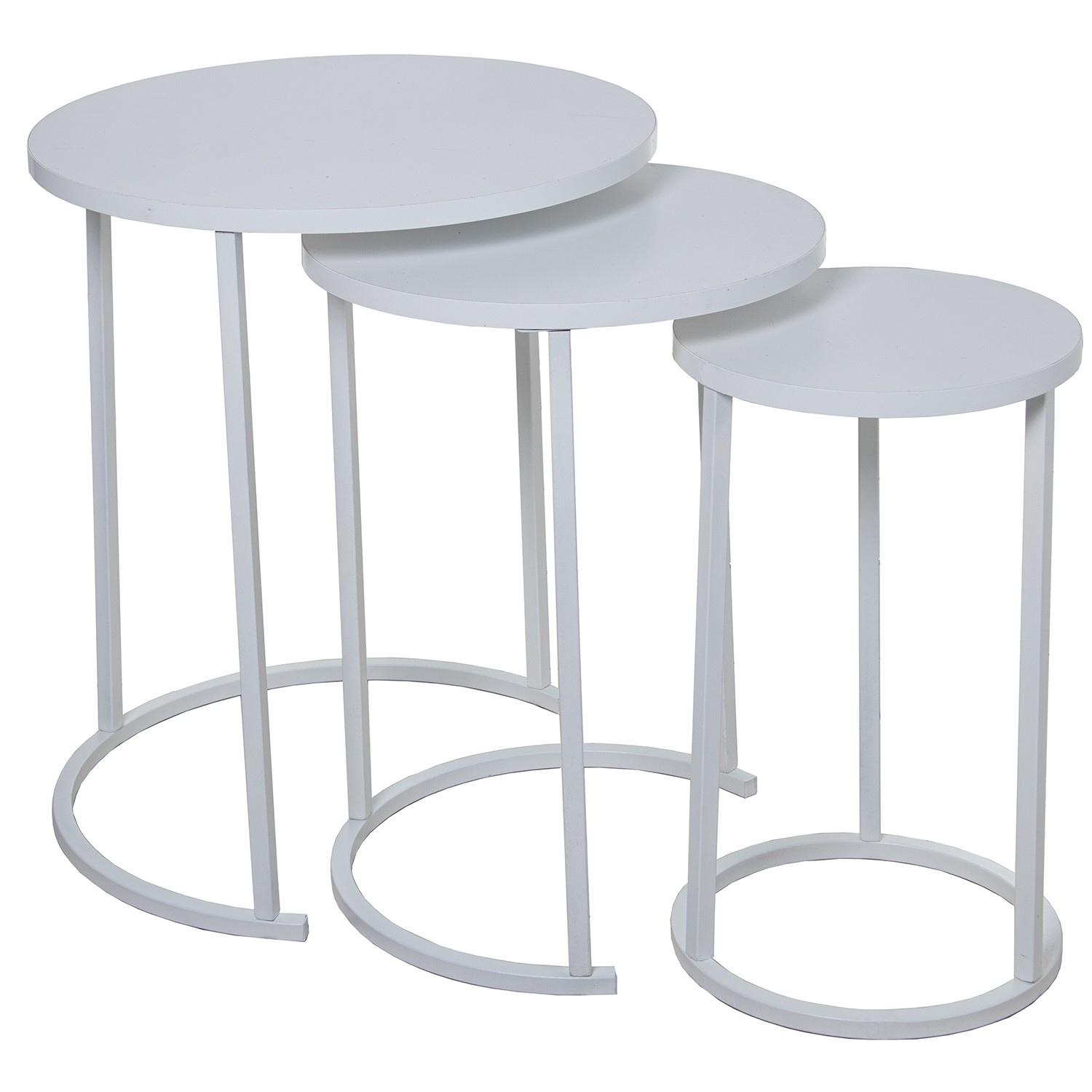 SET 3 MESAS AUX. MADERA PATASMETAL BLANCO, MADERA NATURAL
