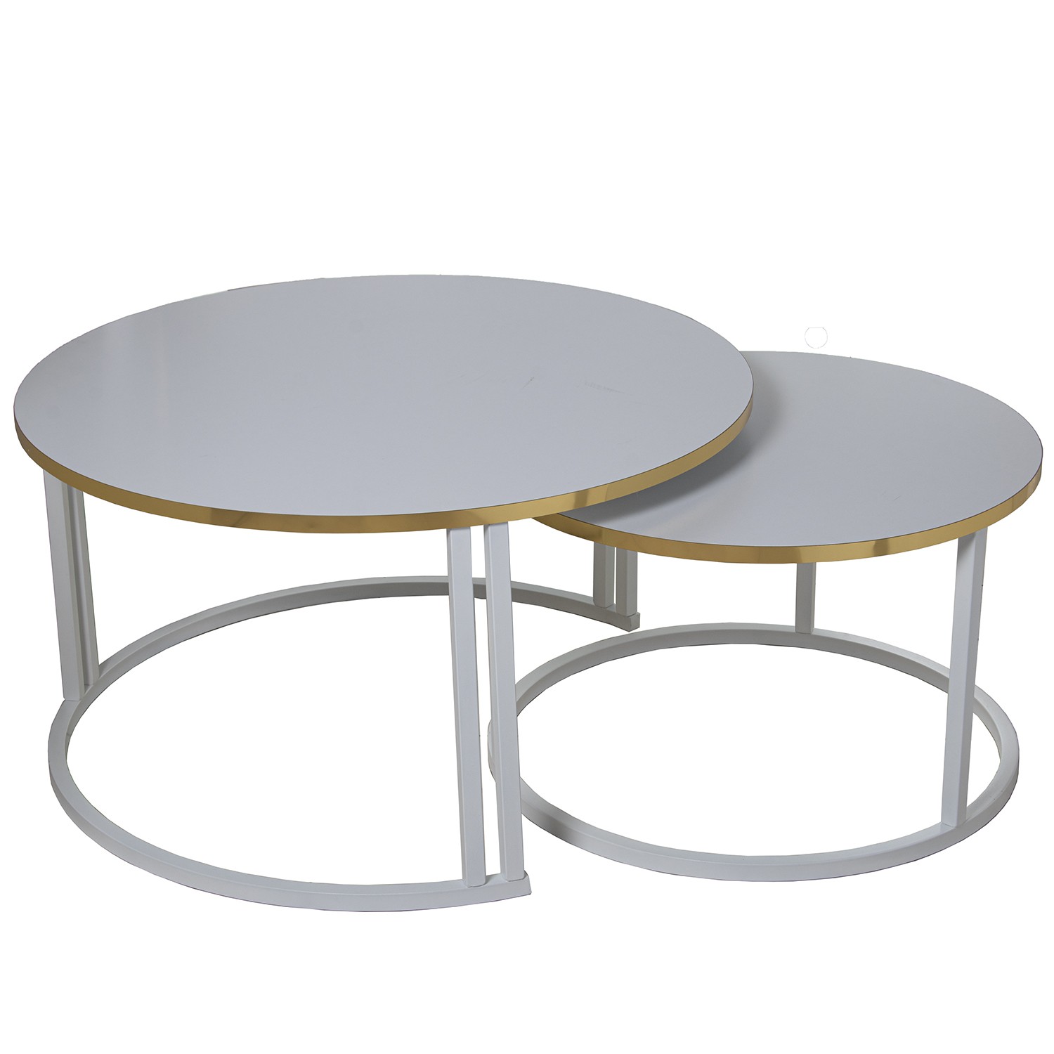 SET 2 MESAS CENTRO MADERA BLANS METAL ORO, EFECTO MARMOL BLA