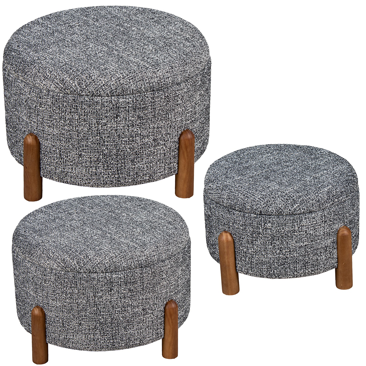 SET 3 PUFS LINO GRIS C/PATAS PPINO, ARMAZÓN MADERA DM