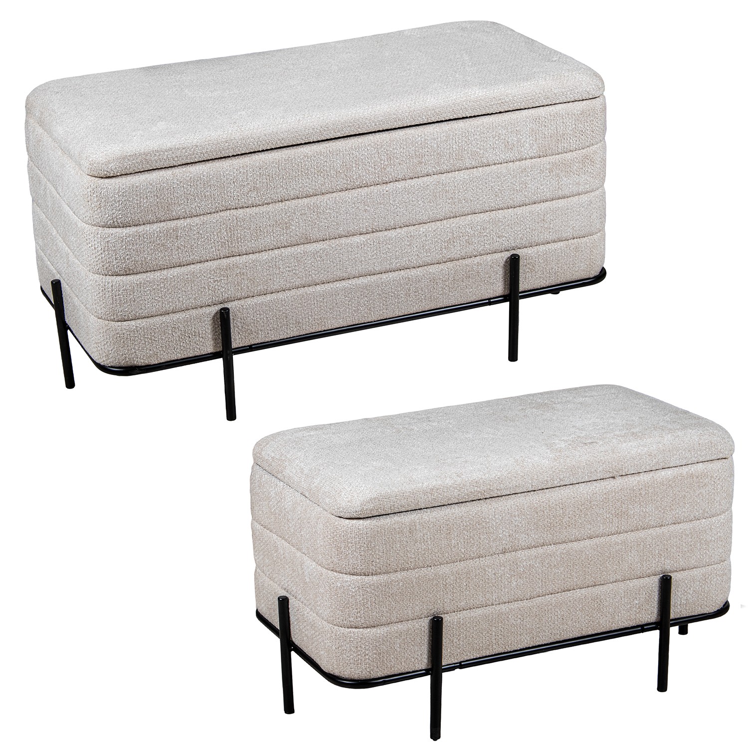 SET 2 PUFS LINO BEIGE C/PATASPINO, ARMAZÓN MADERA DM