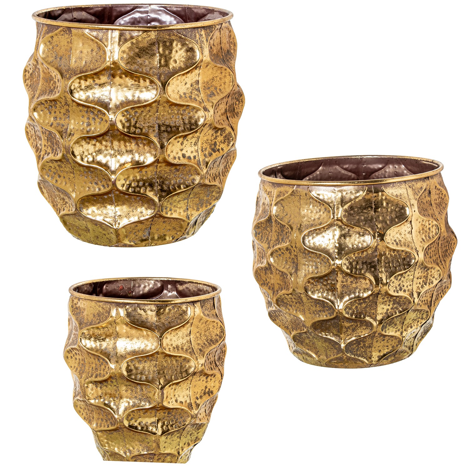 SET 3 MACETEROS METAL DORADORO