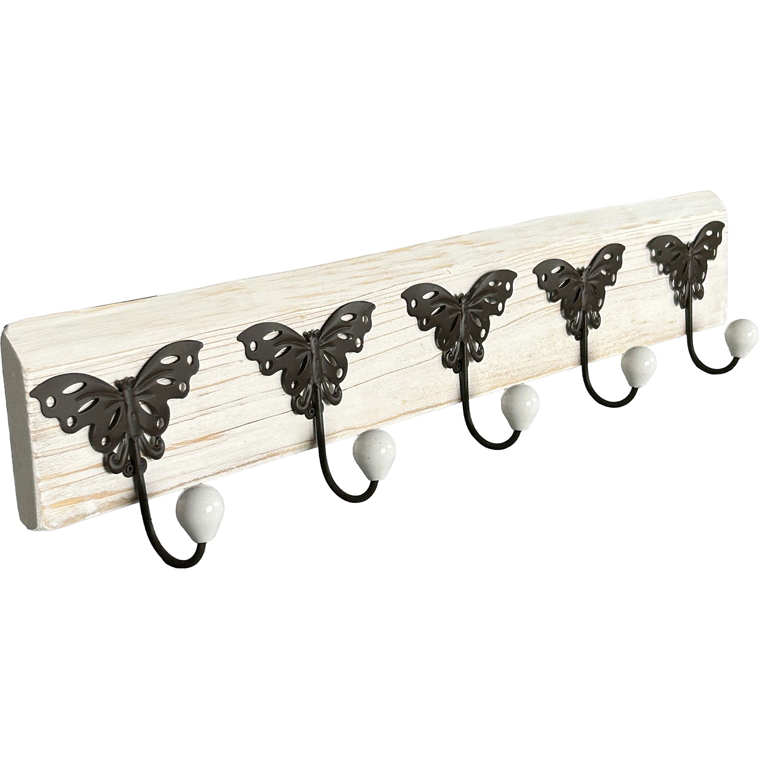 PERCHERO MADERA C/5 GANCHOS METAL+CERÁMICA BLANCA