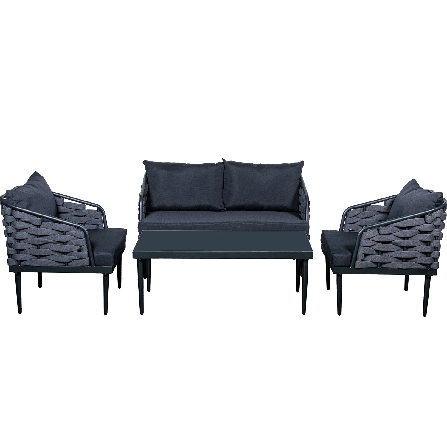SET SOFÁ 2 PLAZAS+2 SILLONES+M NEGRO/ LISTONES DE PS