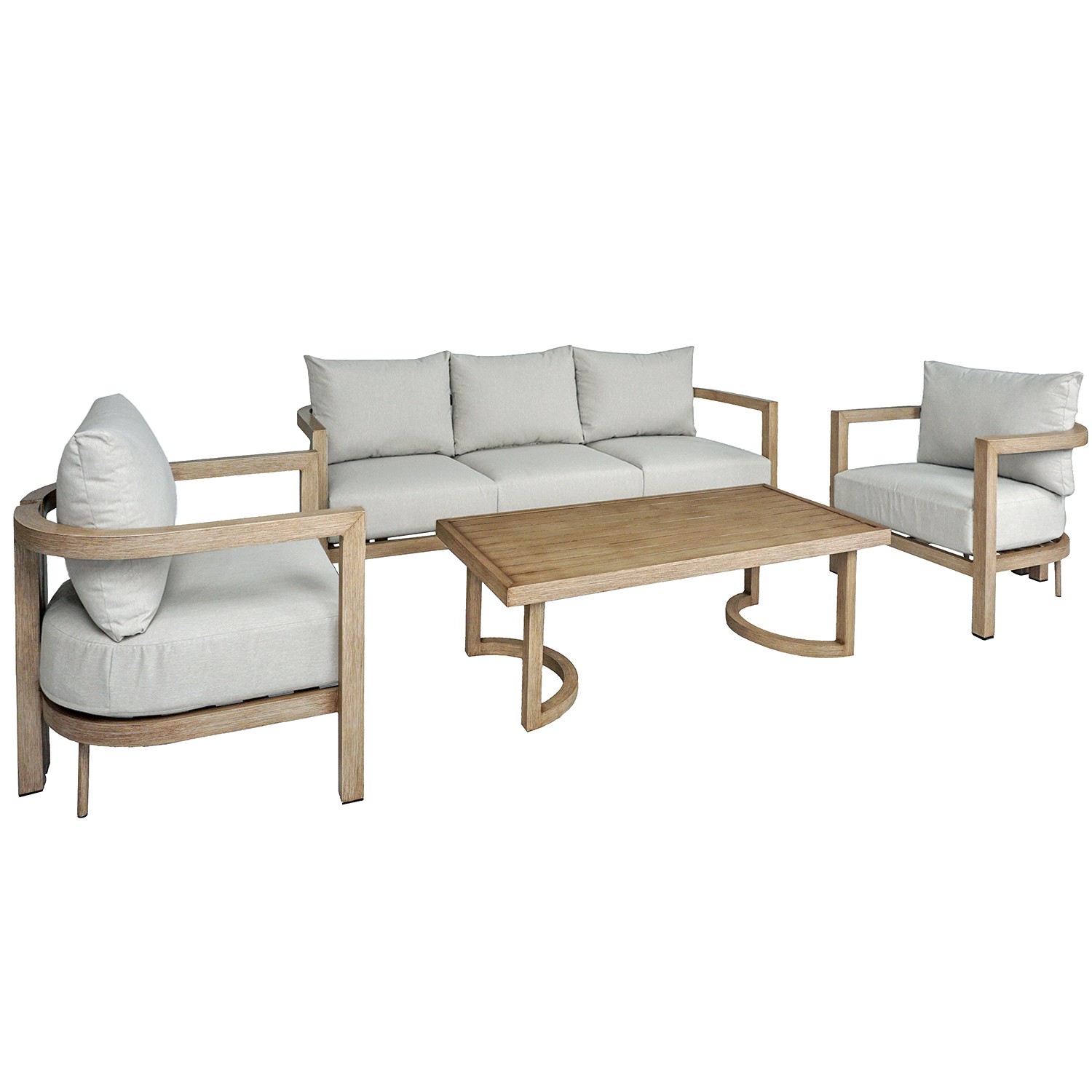 SET SOFA 3P+2 SILLONES+MESA CENTRO ALUMINIO