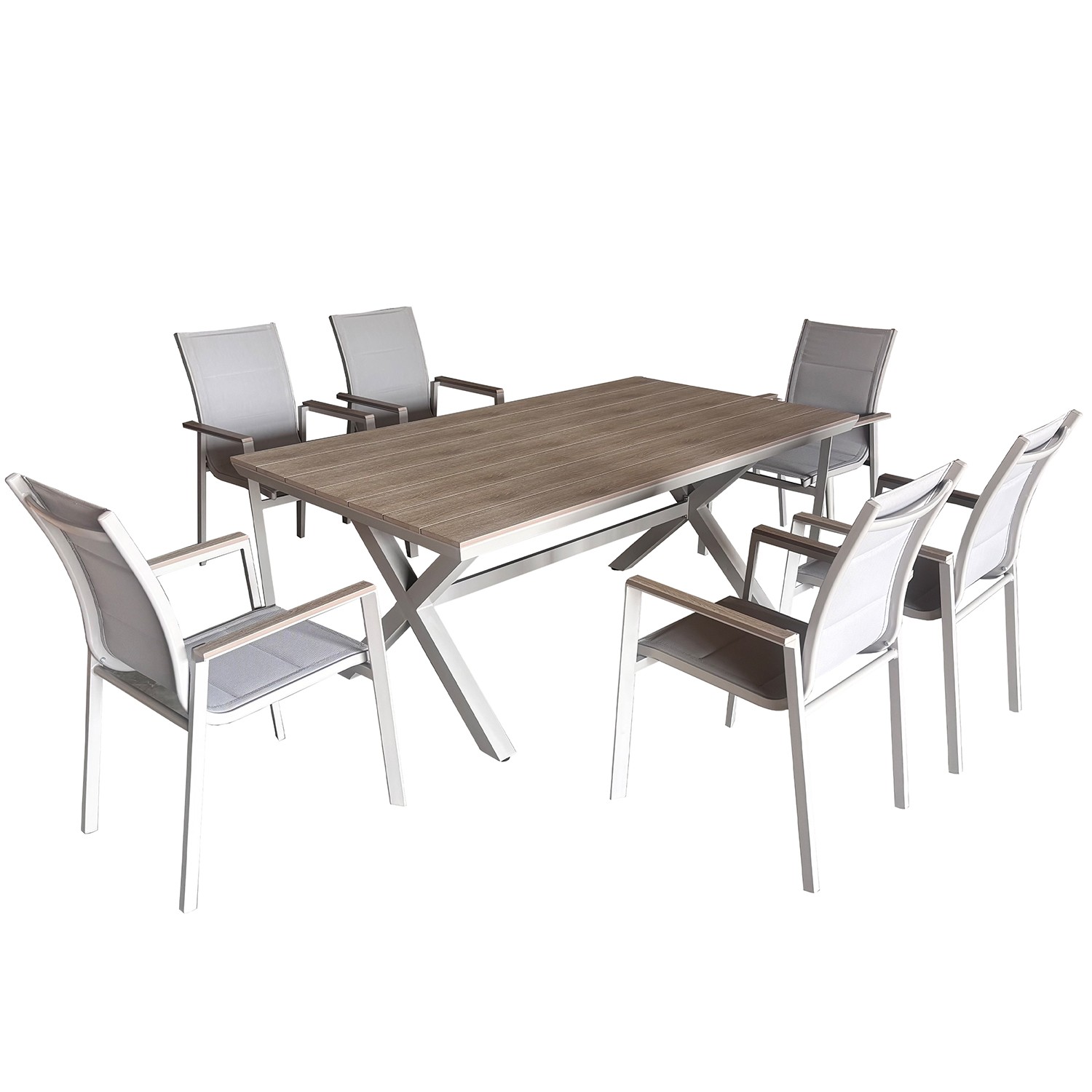 SET MESA Y 6 SILLAS EXTERIOR A+ MESA ALUMINIO CREMA