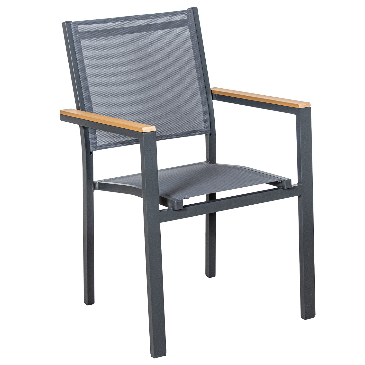 SILLA ALUMINIO TEXTILENO ANTRAO GRIS ACABADO MADERA APILABLE