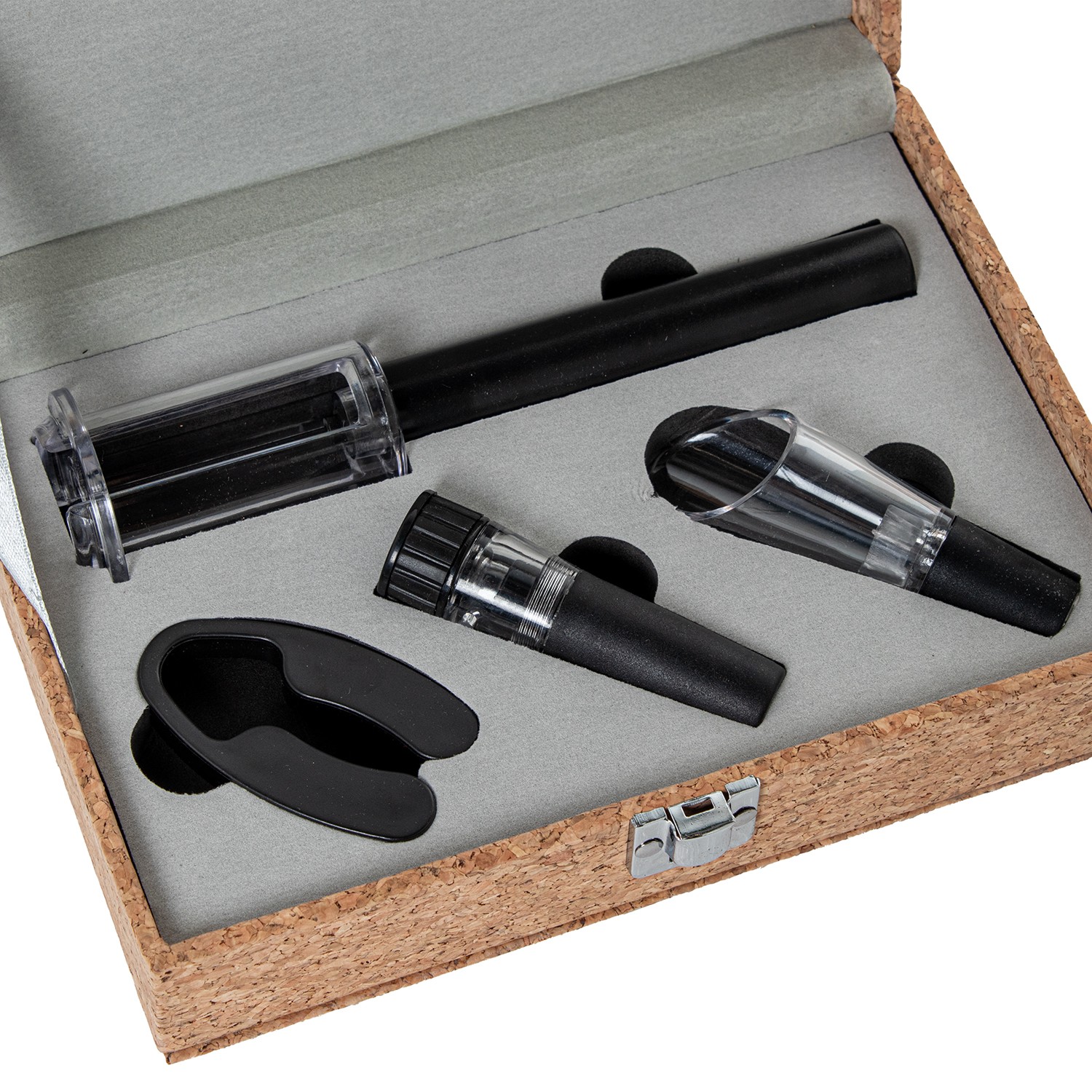 SET 4 UTENSILIOS VINO EN CAJAMADERA NEGRA
