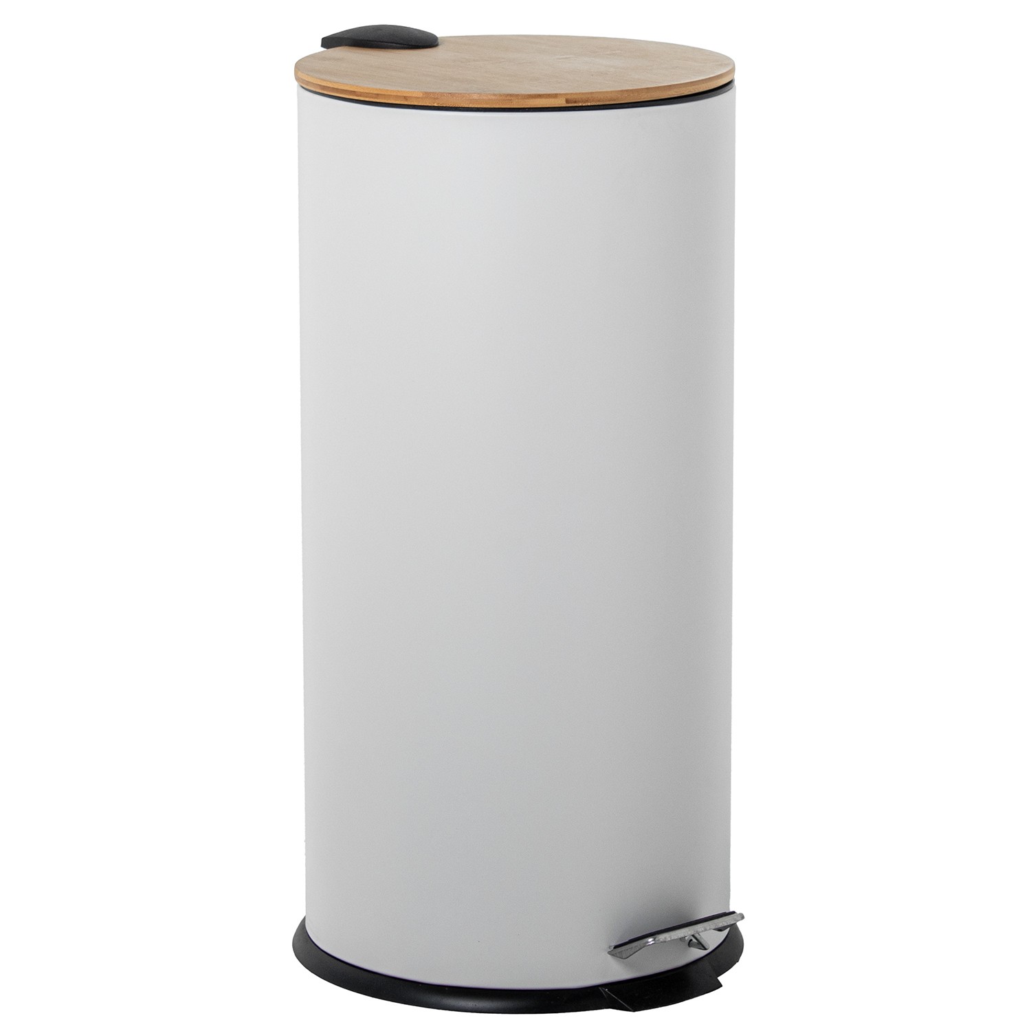 PAPELERA ACERO INOXIDABLE 27L.C/PEDAL TAPA MADERA BLANCA