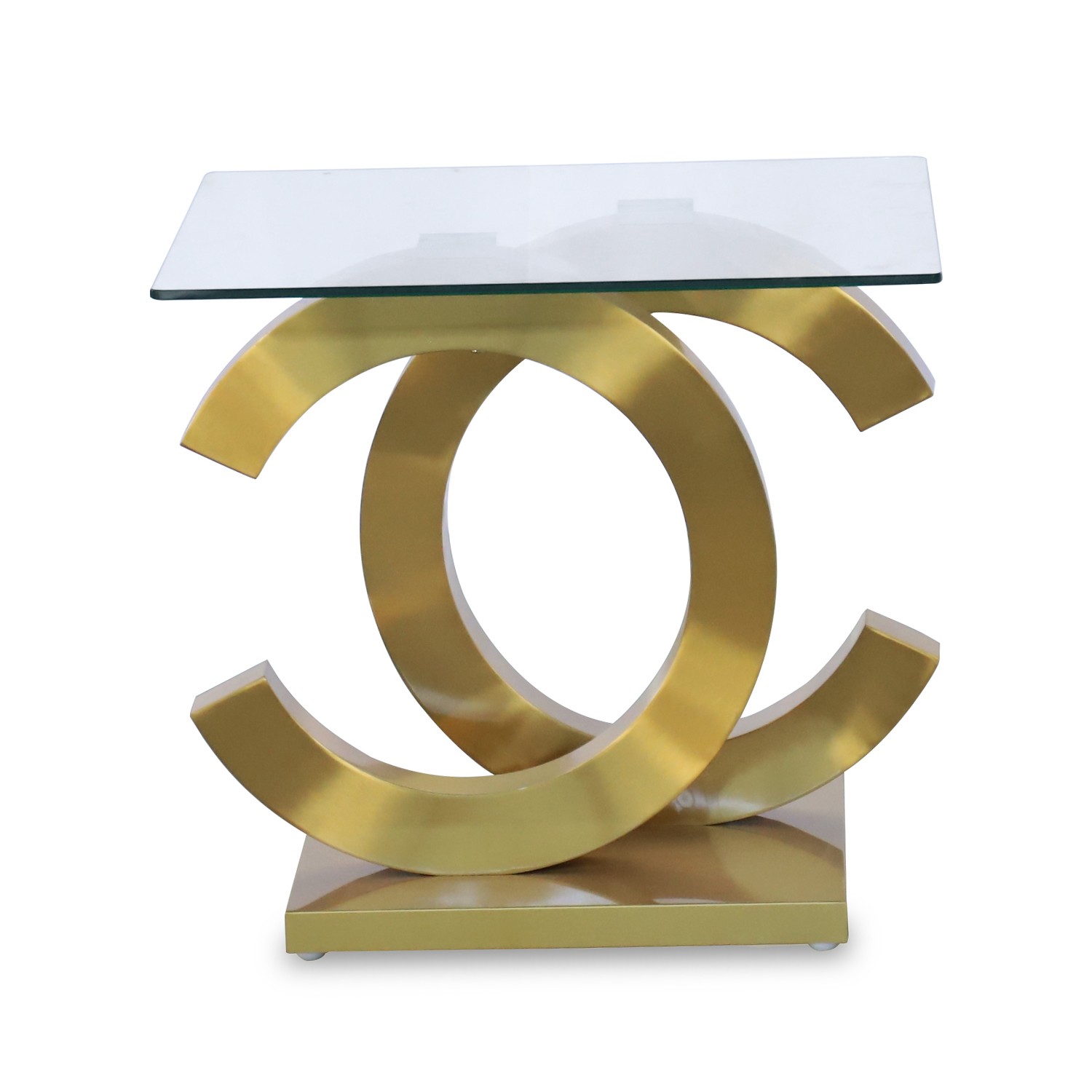 MESA AUXILIAR CRISTAL ACERO ORO BRILLO +91187+91188