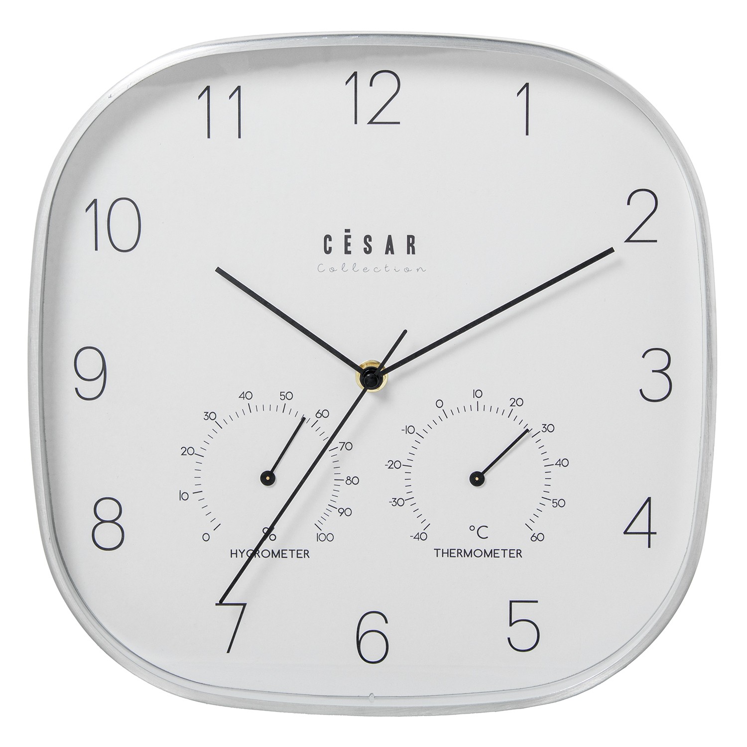 RELOJ PARED ALUMINIO 28CM MARCO ALUMINIO C/TERMÓMETRO E HIGR
