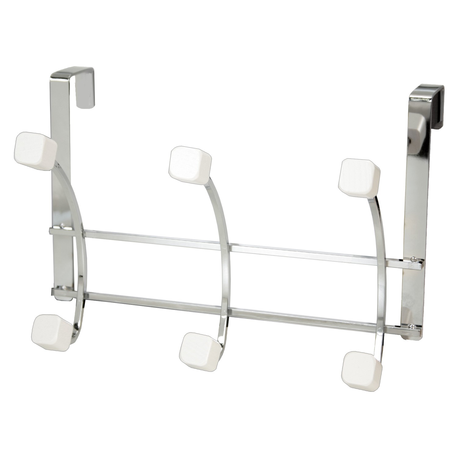 PERCHA PUERTA 3 GANCHOS CROMADO, POMOS MADERA BLANCO MATE