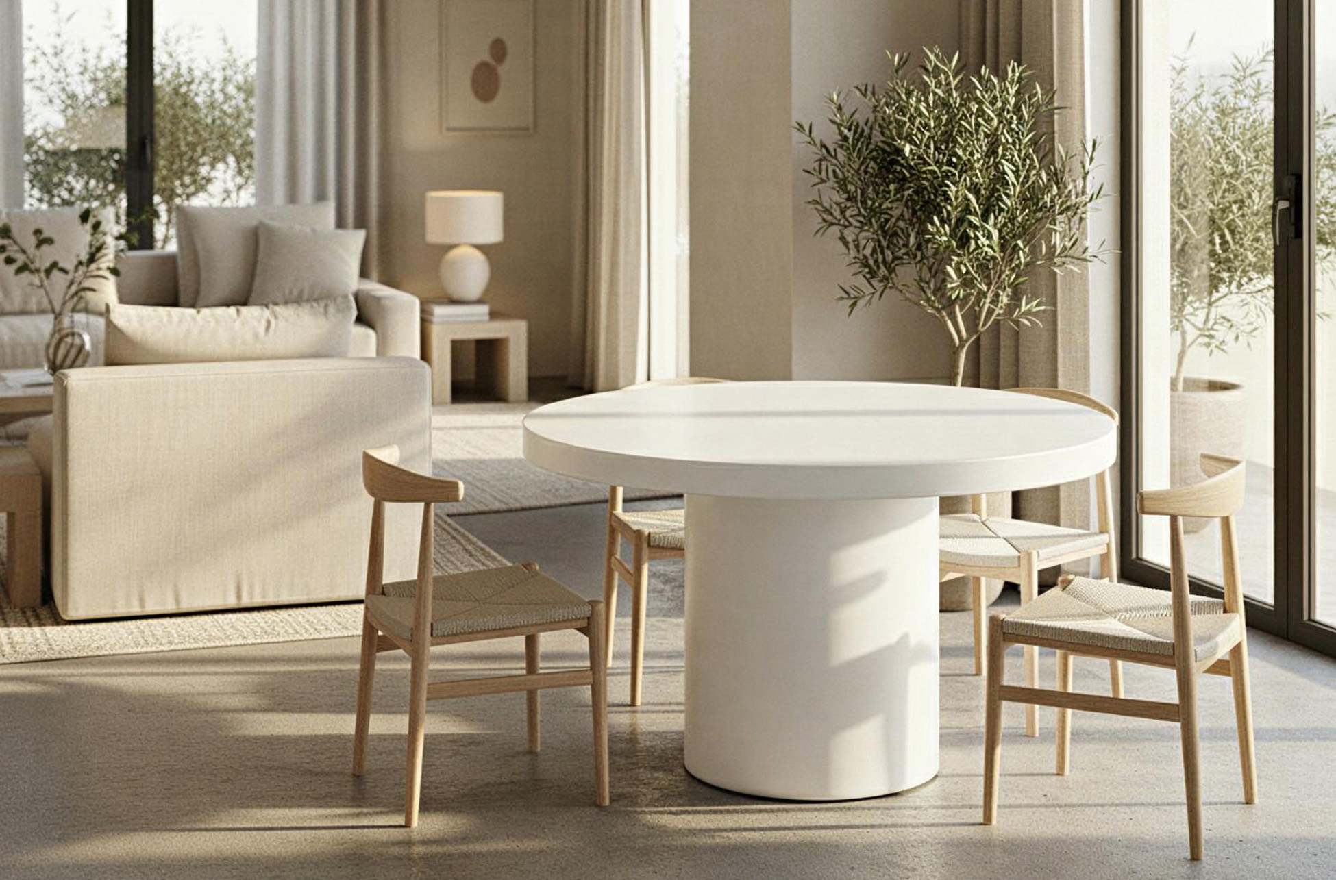 MESA FIJA REDONDA 90 CM MICROCEMENTO BLANCO - Imagen 4